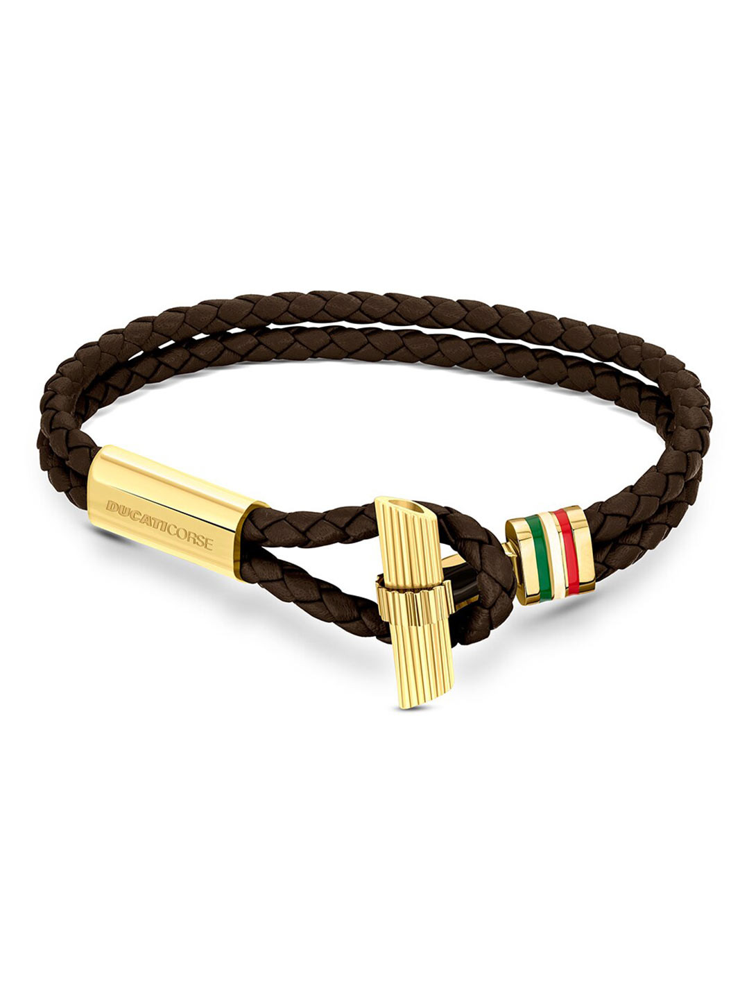 DUCATI CORSE Men Brown & Gold-Toned Leather Braided Bracelet