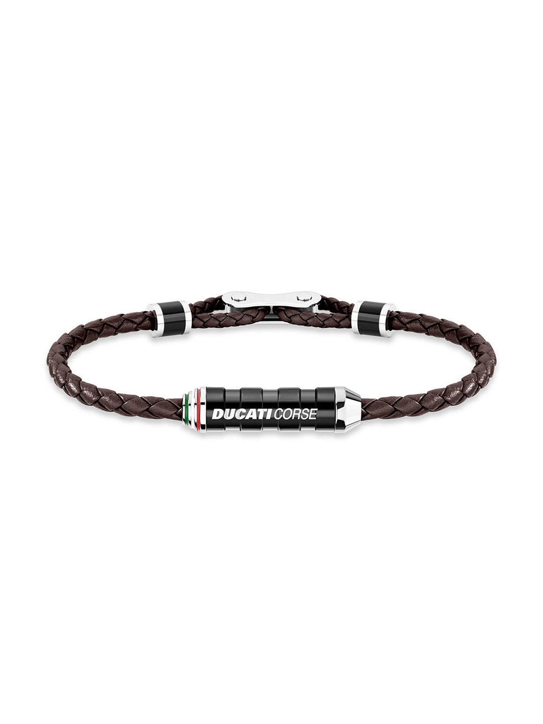 DUCATI CORSE Men Silver-Toned & Brown Textured Braided Bracelet