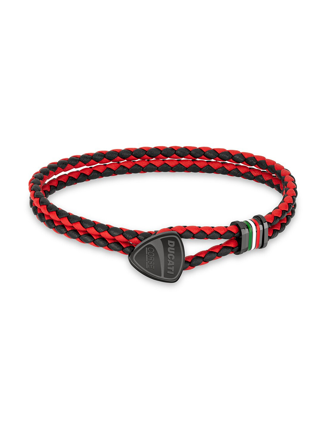 DUCATI CORSE Men Grey & Red Leather Cuff Bracelet