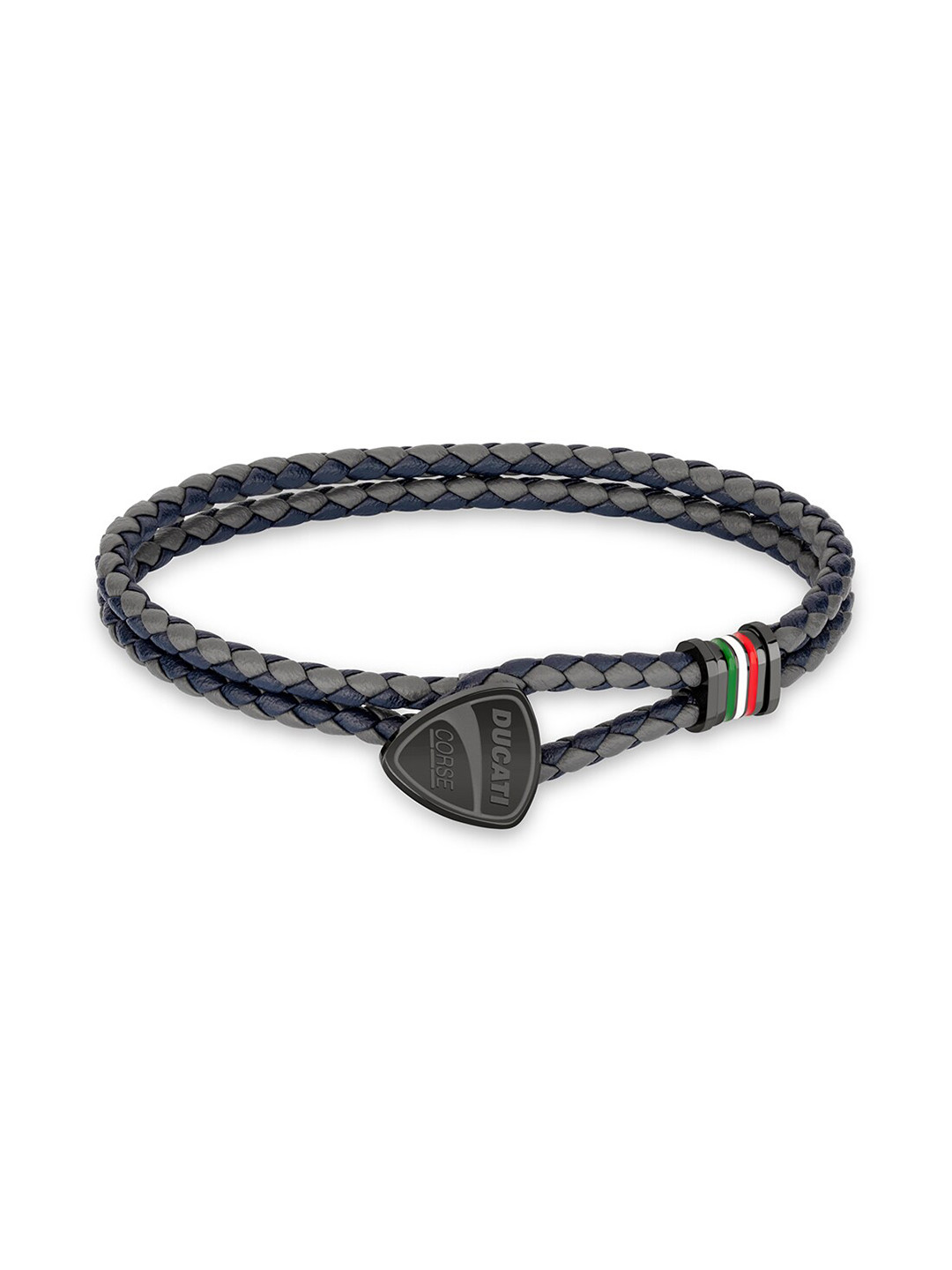 DUCATI CORSE Men Grey & Navy Blue Leather Cuff Bracelet