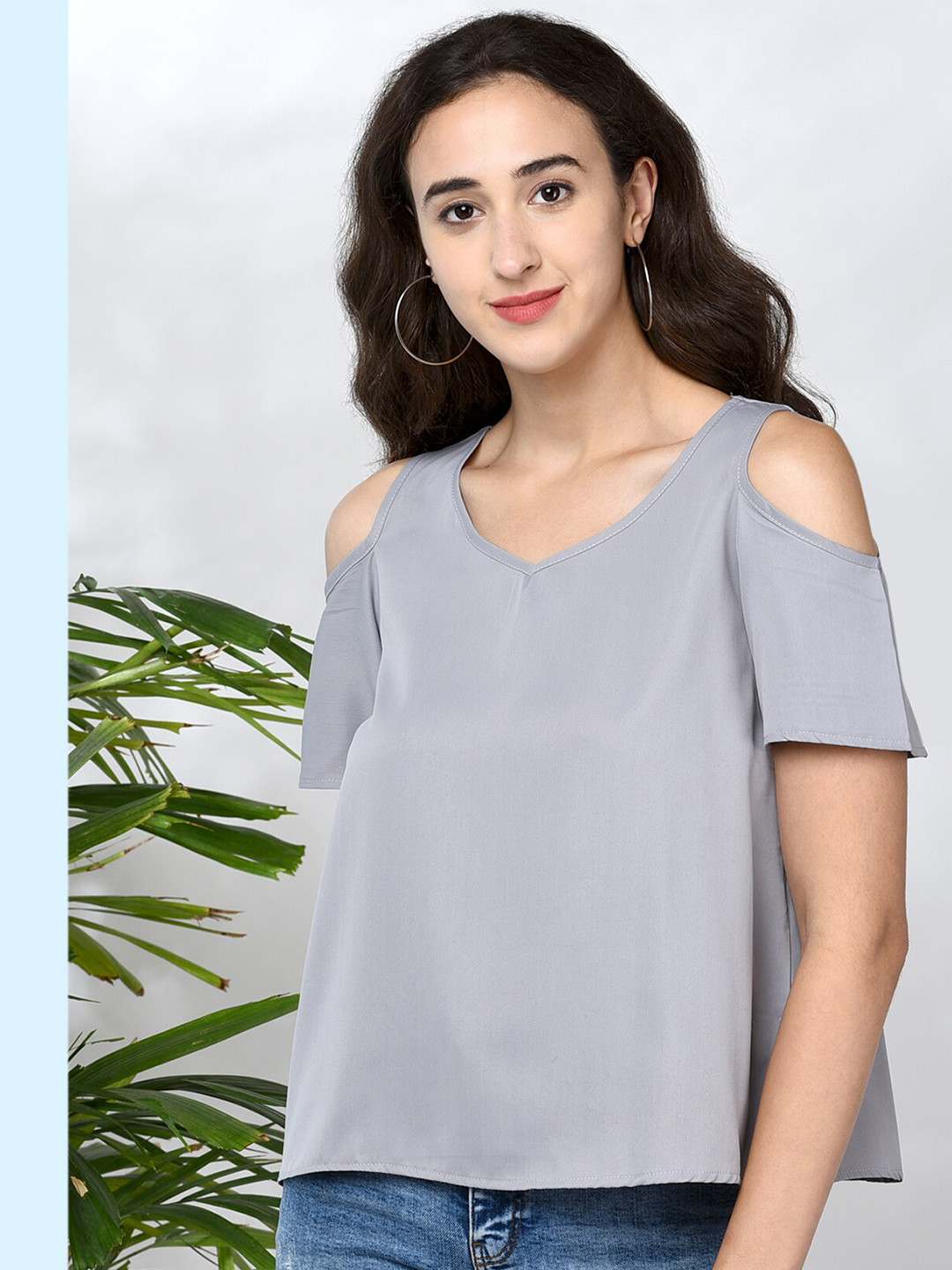 CHIMPAAANZEE Grey Cold-Shoulder Sleeves Boxy Top