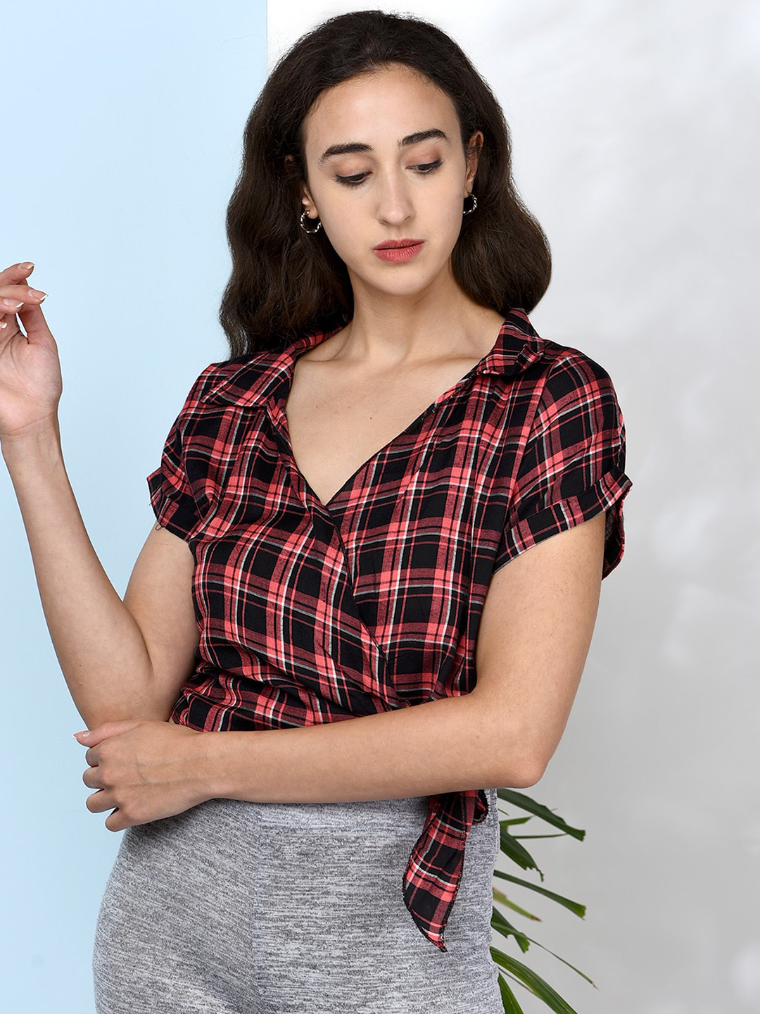 CHIMPAAANZEE Pink & Black Checked Top