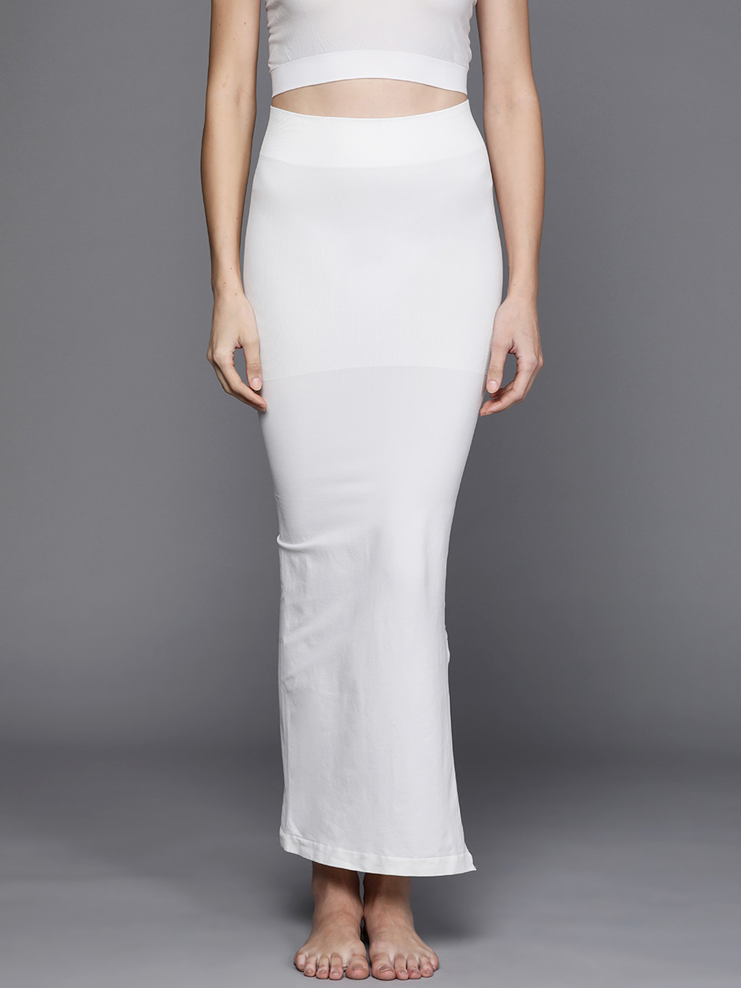 Inddus Women White Solid High Compressed Seamless Instant Slimming Saree Shapewear