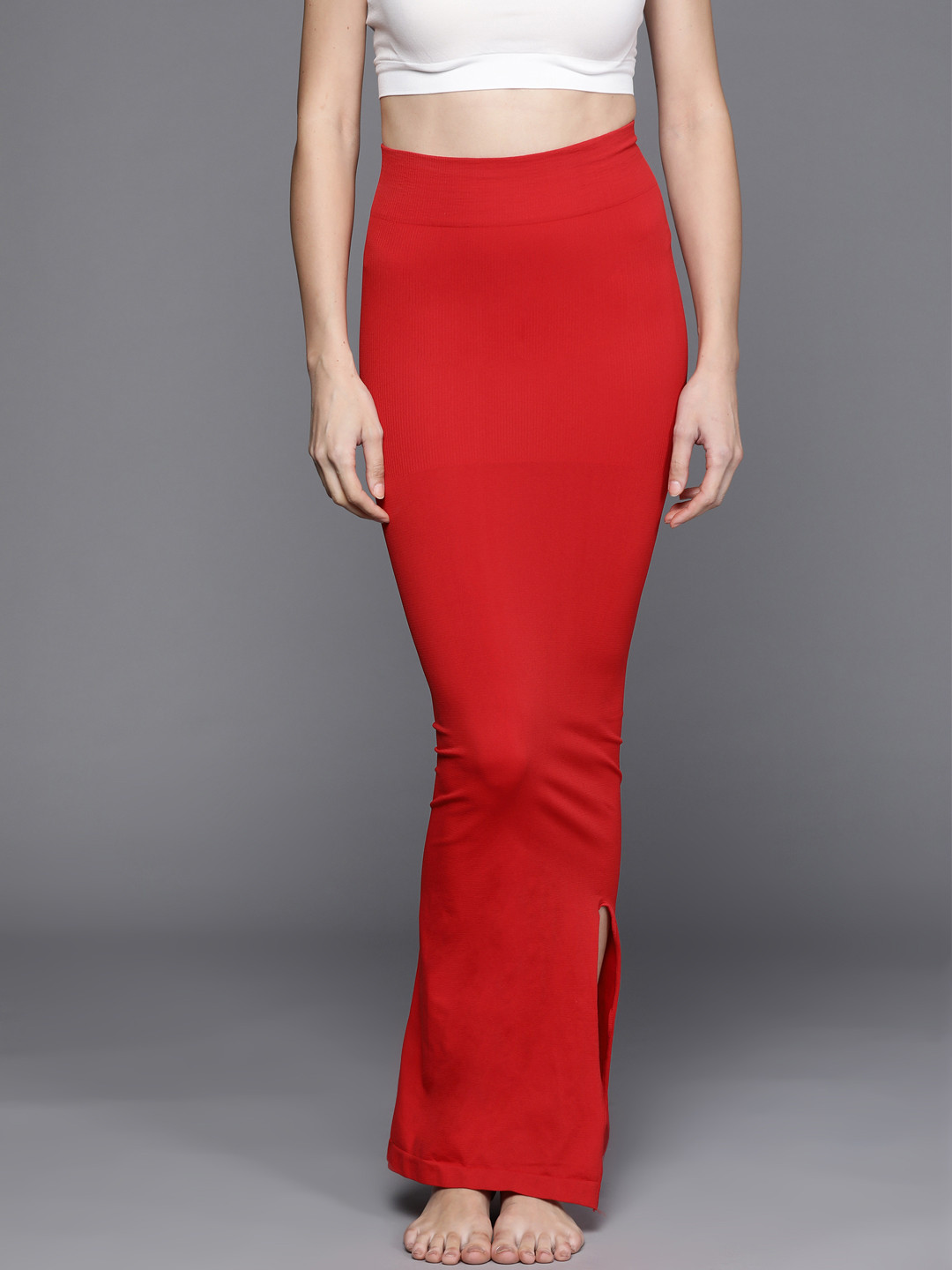 Inddus Women Red Solid High Compressed Seamless Instant Slimming Saree Shapewear