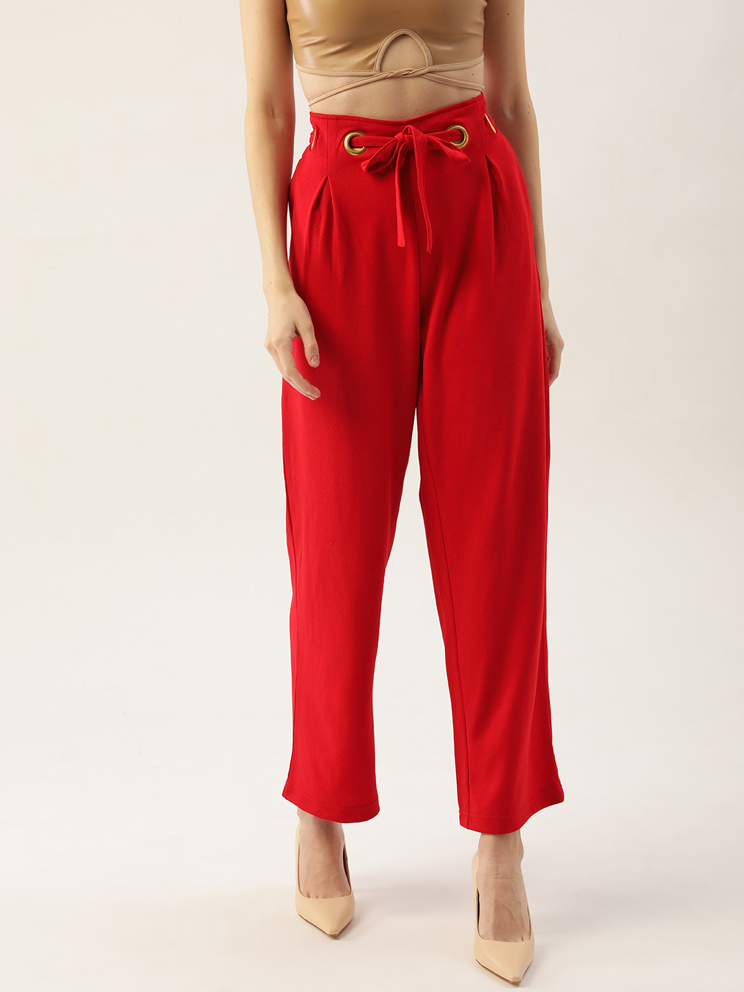 Antheaa Women Red Solid Trousers