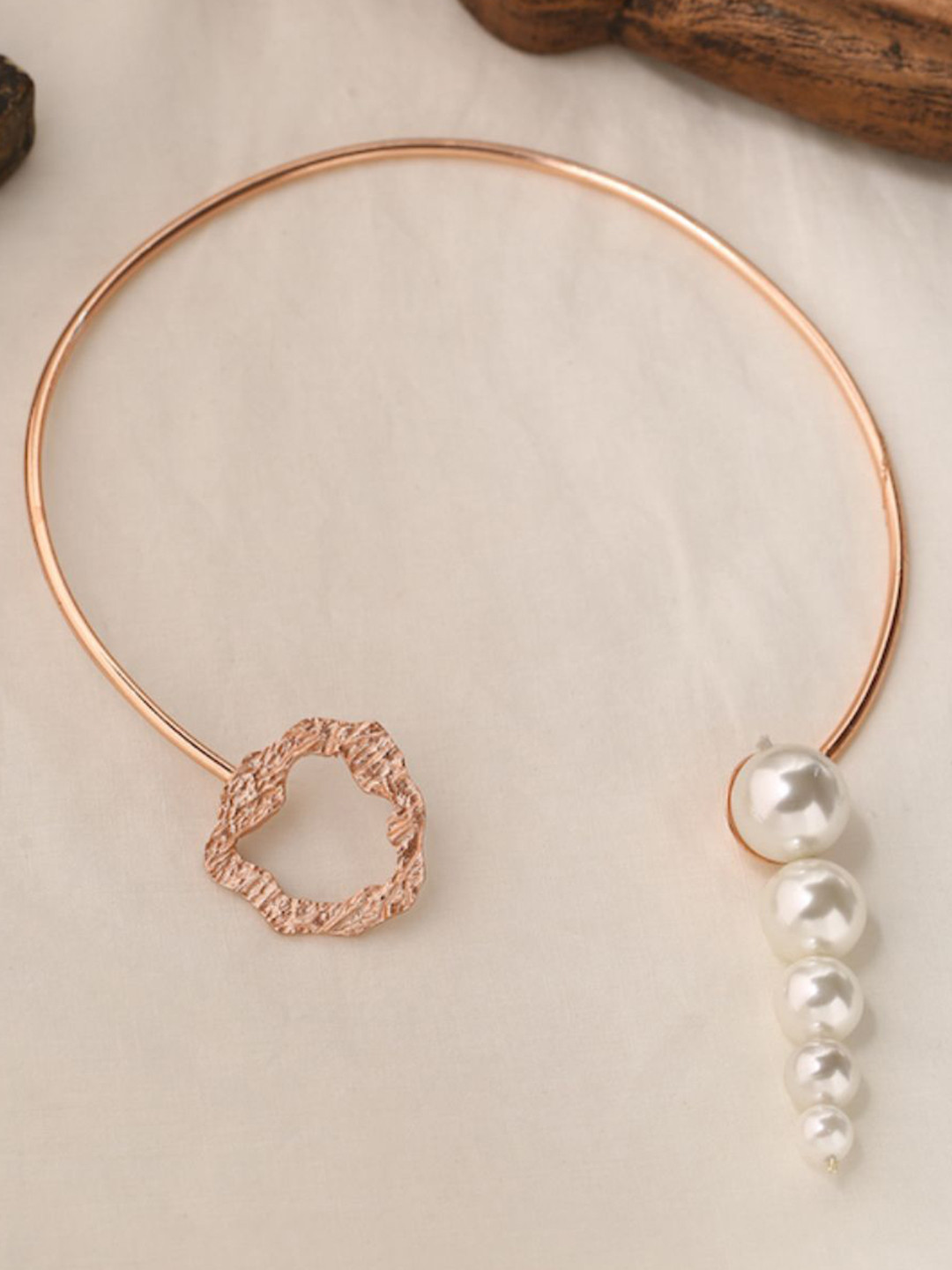 Mitali Jain Rose Gold-Plated White Pearl Beaded Brass Choker Necklace