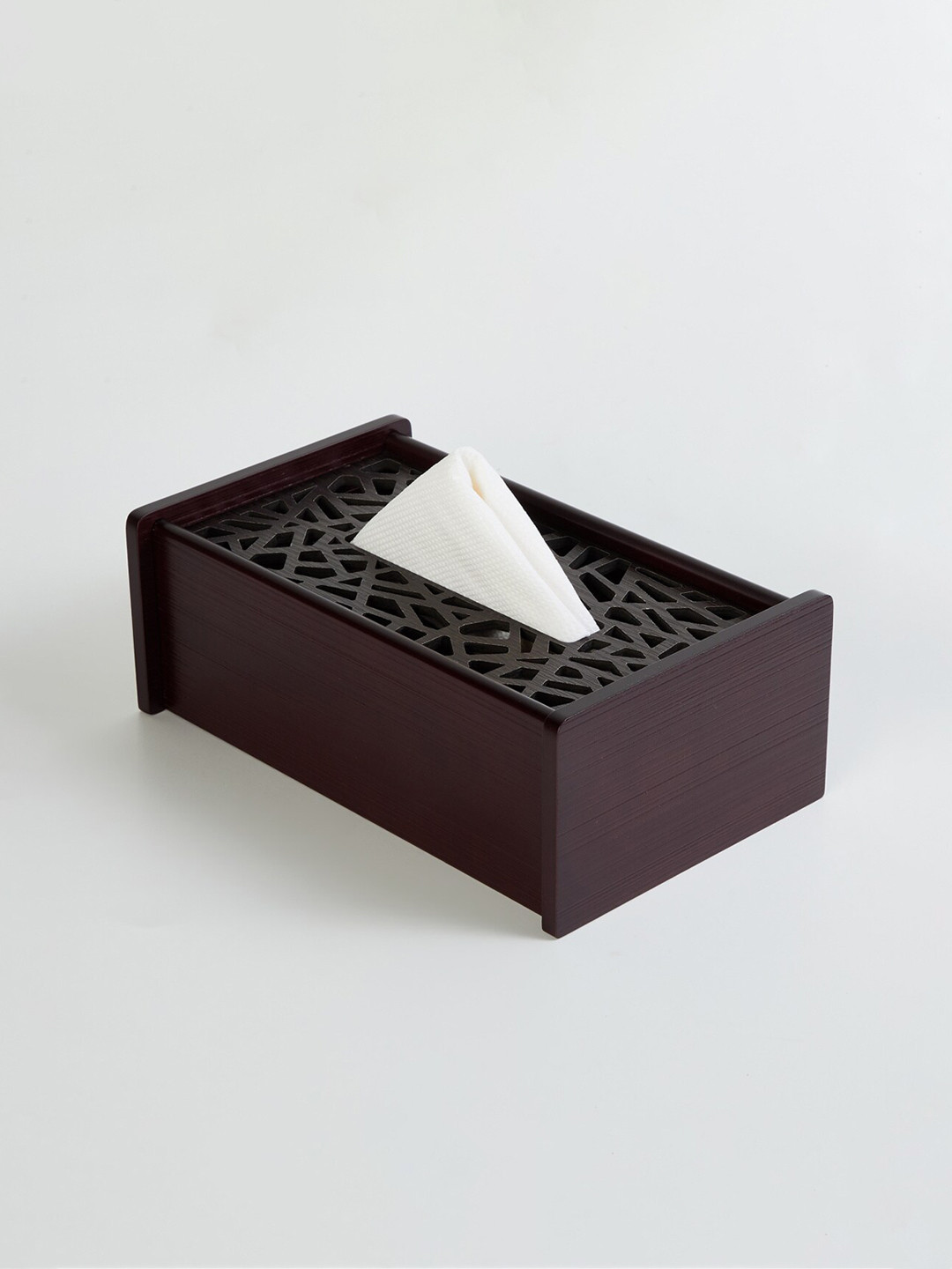 Home Centre Brown Wooden Laser Cut Tissue Holder