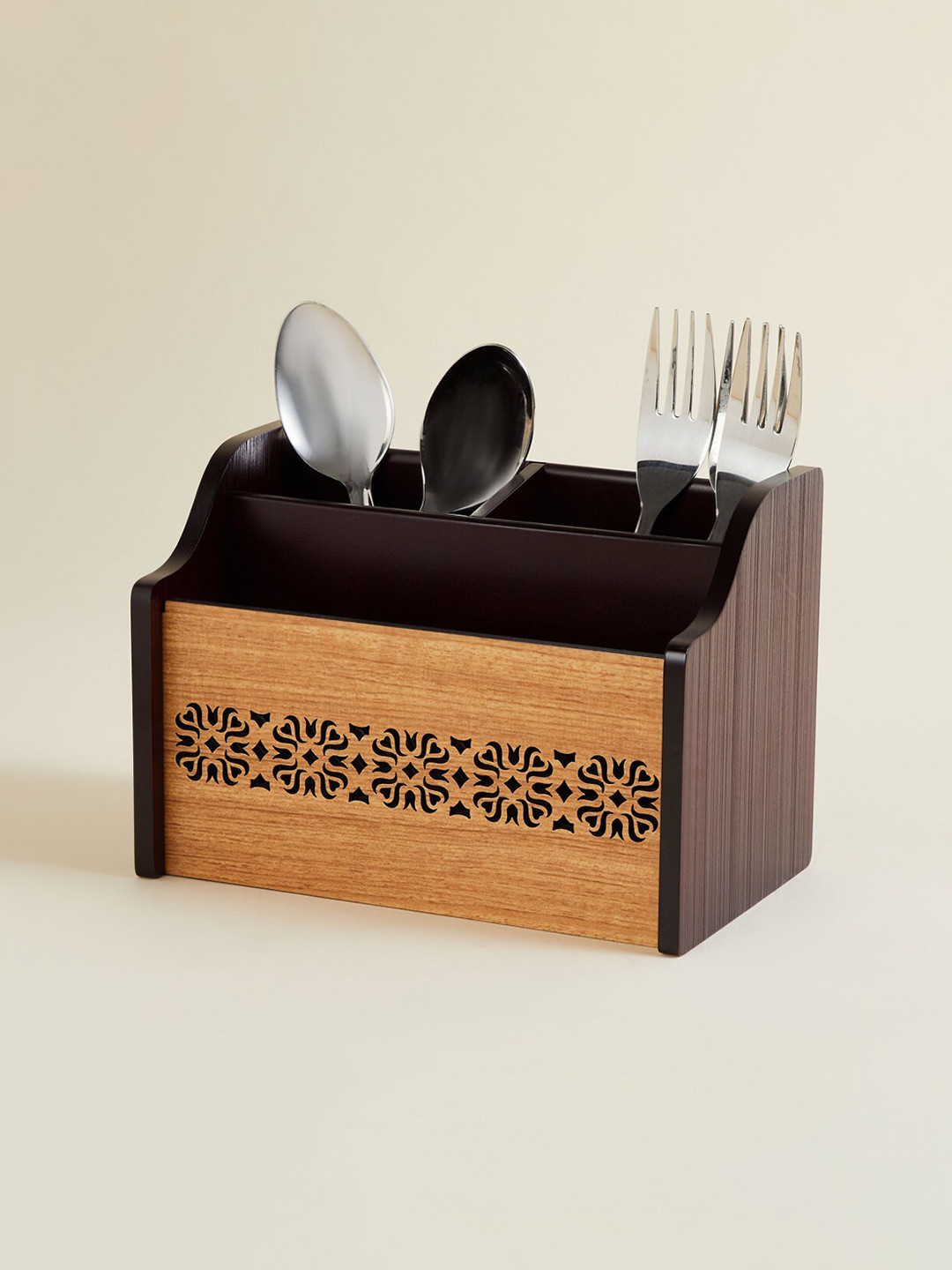 Home Centre Brown Oakland Textured Wooden Kitchen Organizer