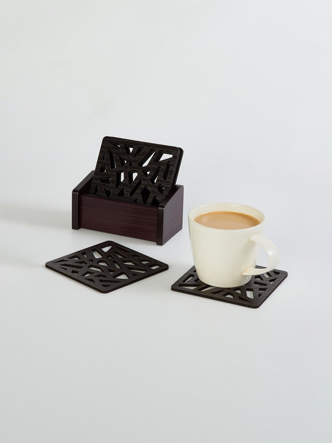Home Centre Set of 6 Brown Laser Cut-Out Coasters
