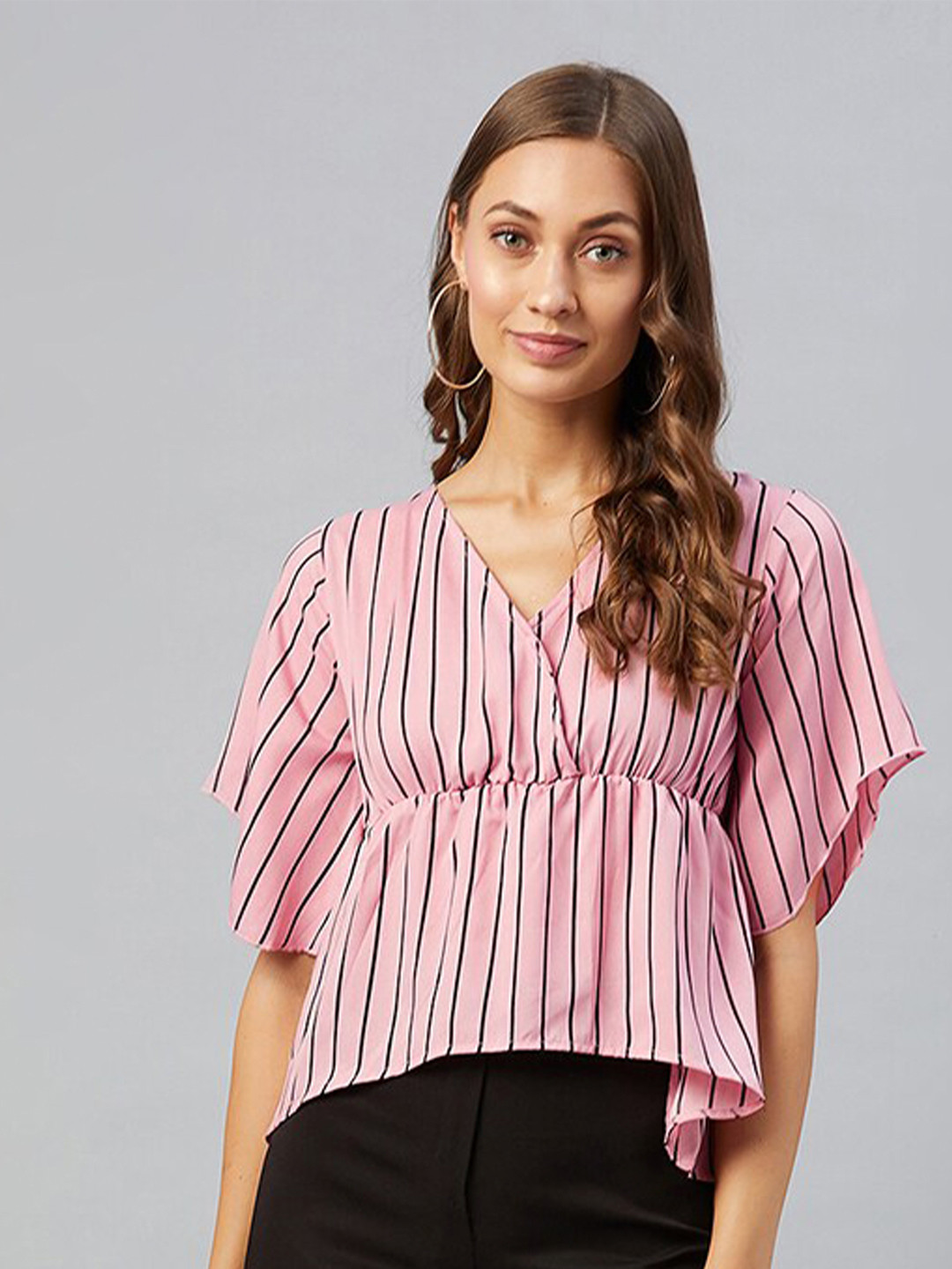 CHIMPAAANZEE Women Pink & Black Striped Top