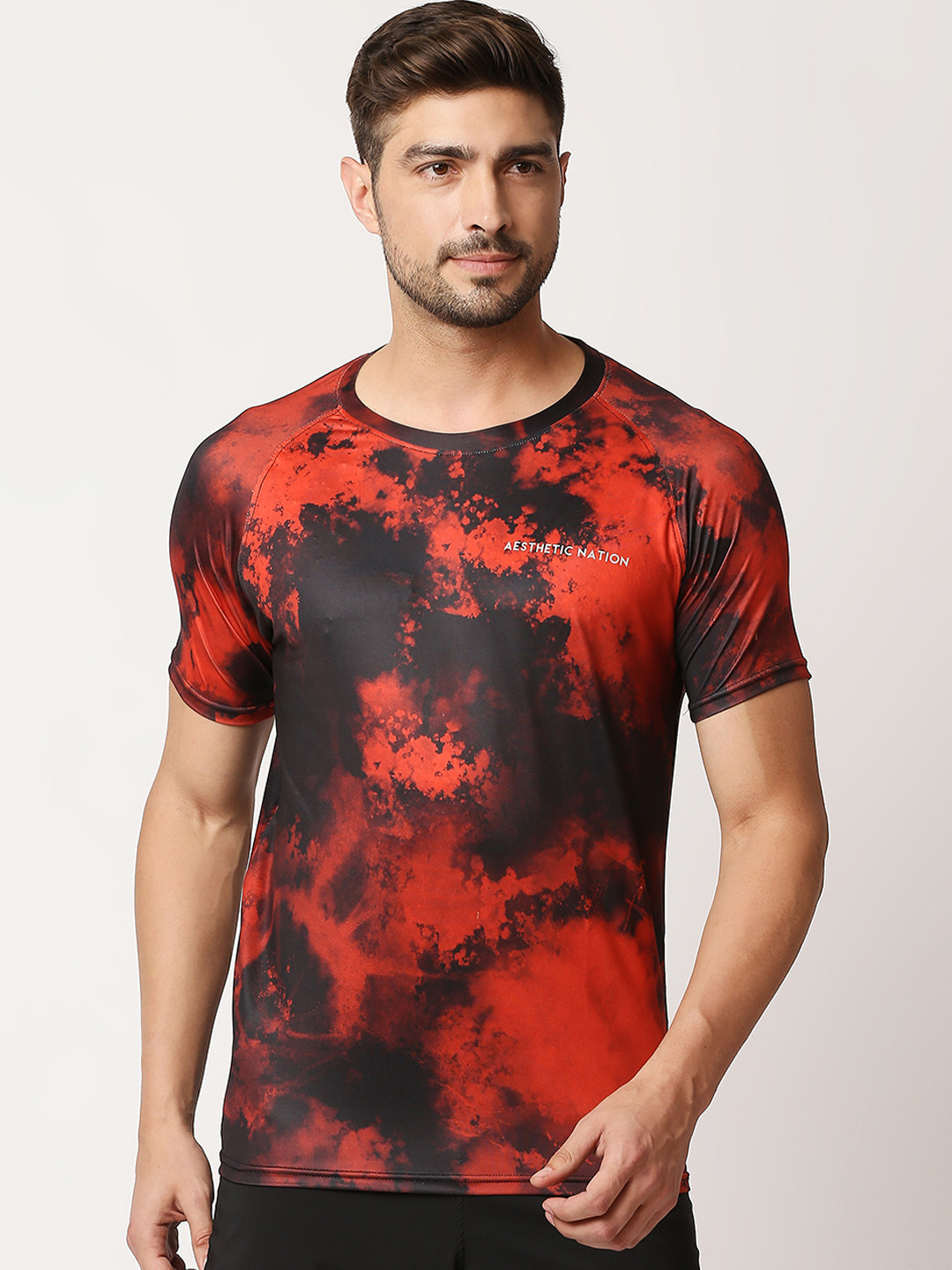 AESTHETIC NATION Men Red & Black Printed Dri-FIT T-shirt