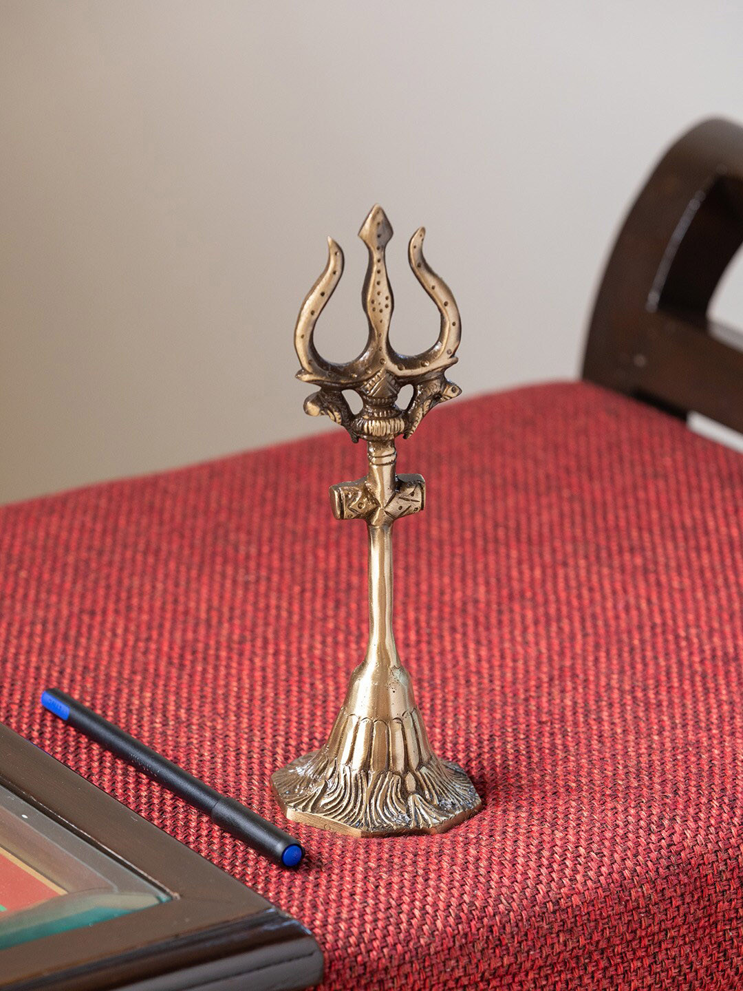 ExclusiveLane Trident Tackles Gold Brass Metallic Living Room Hand-Crafted Small Showpiece - 6.7 Inches