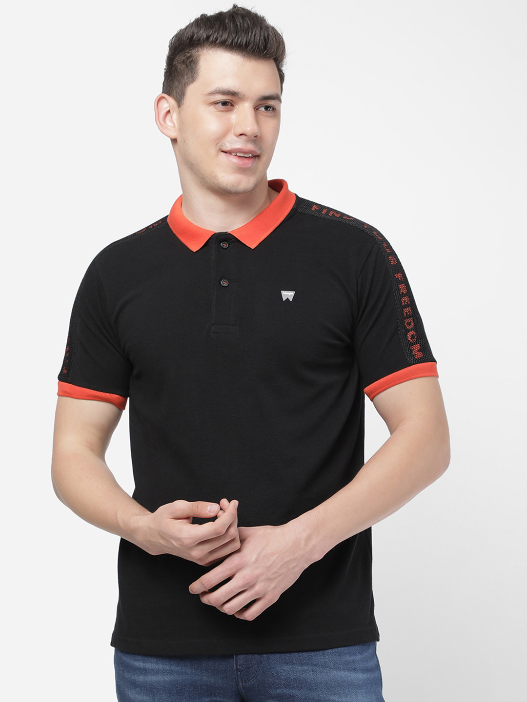 Wrangler Men Black Polo Collar T-shirt