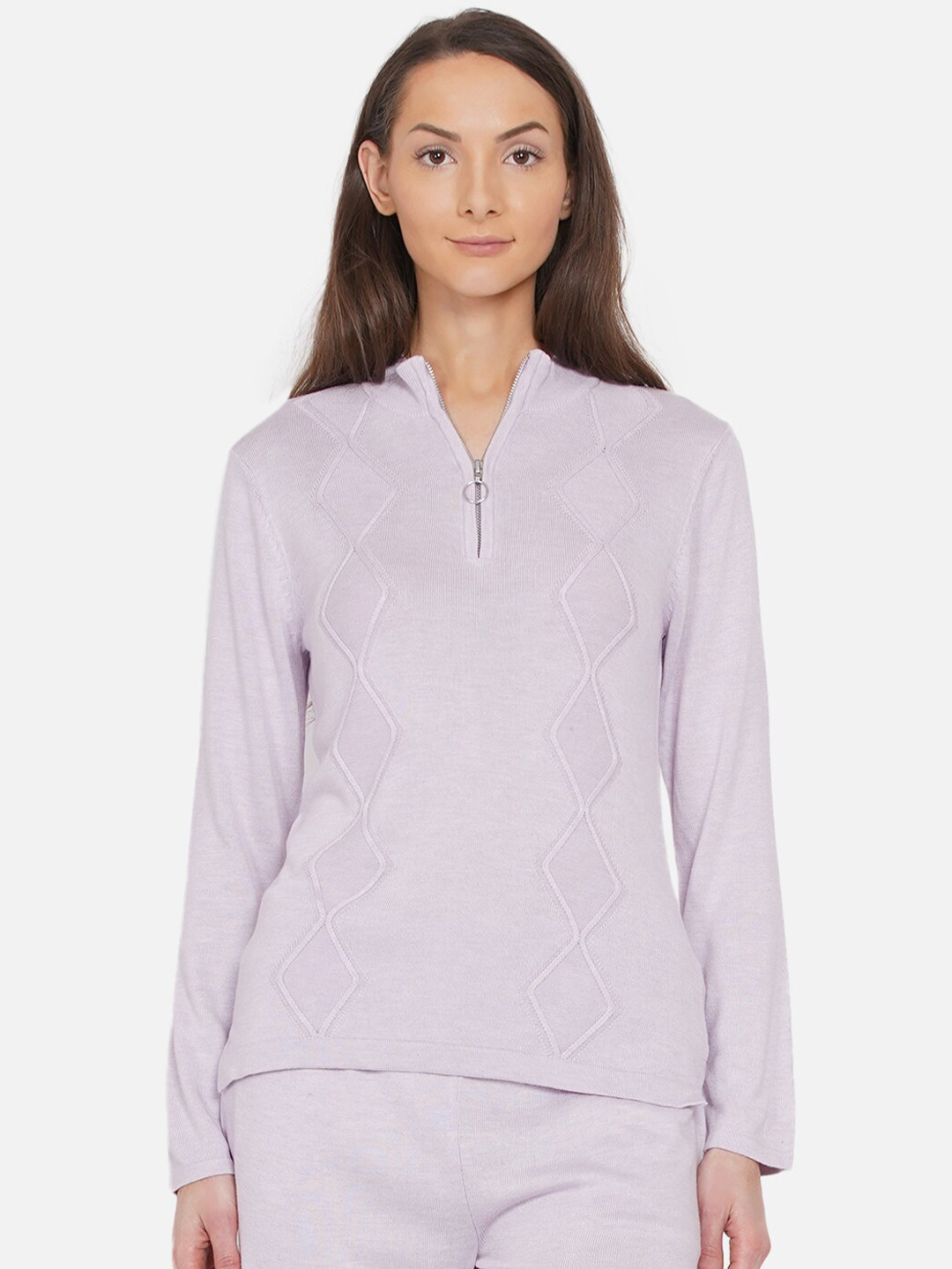 ARMISTO Women Lavender Travel Cable Knit Pullover with Zip Detail