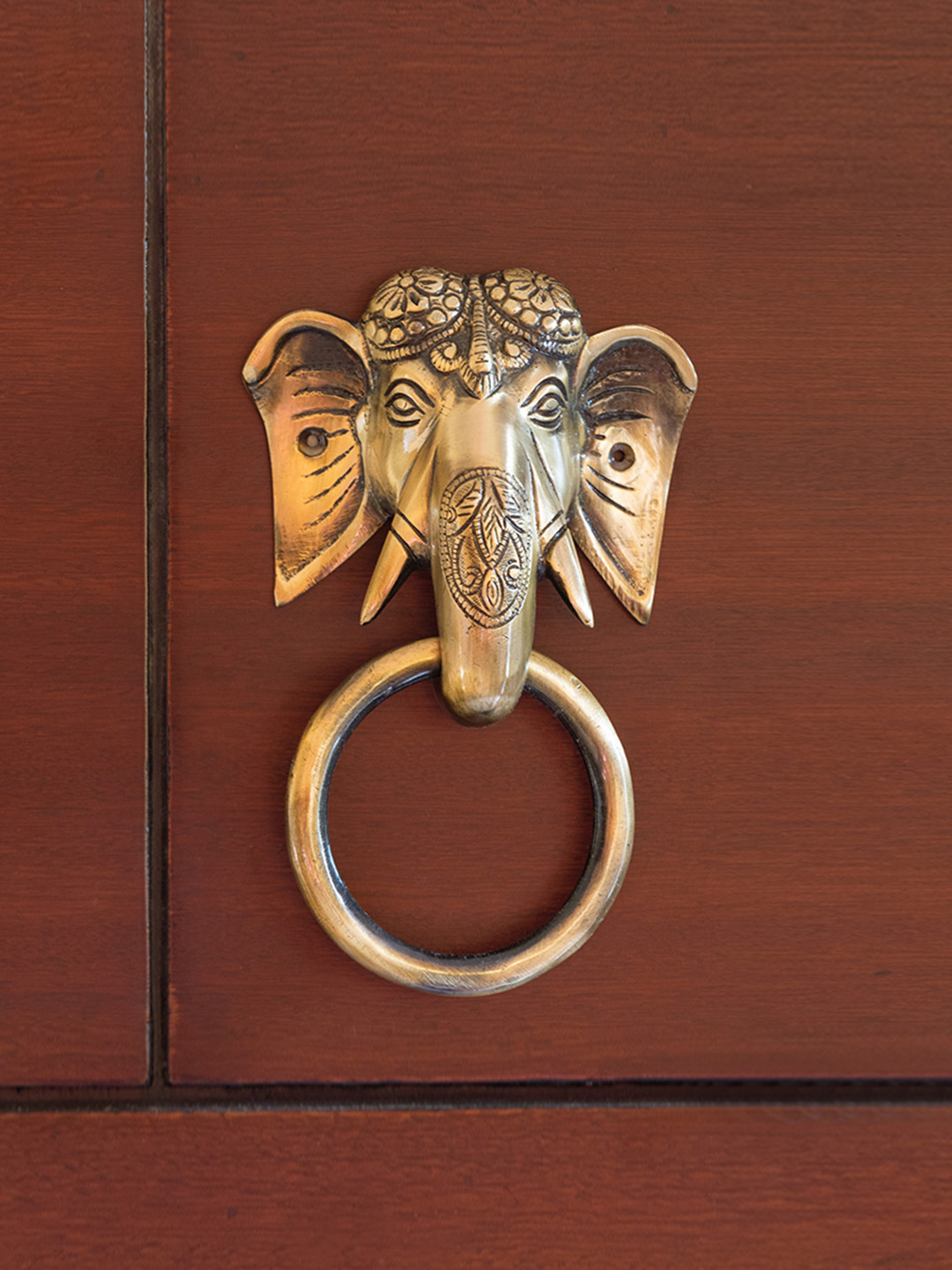 ExclusiveLane Gold-Toned Textured Hand-Etched Carved Brass Door Knocker