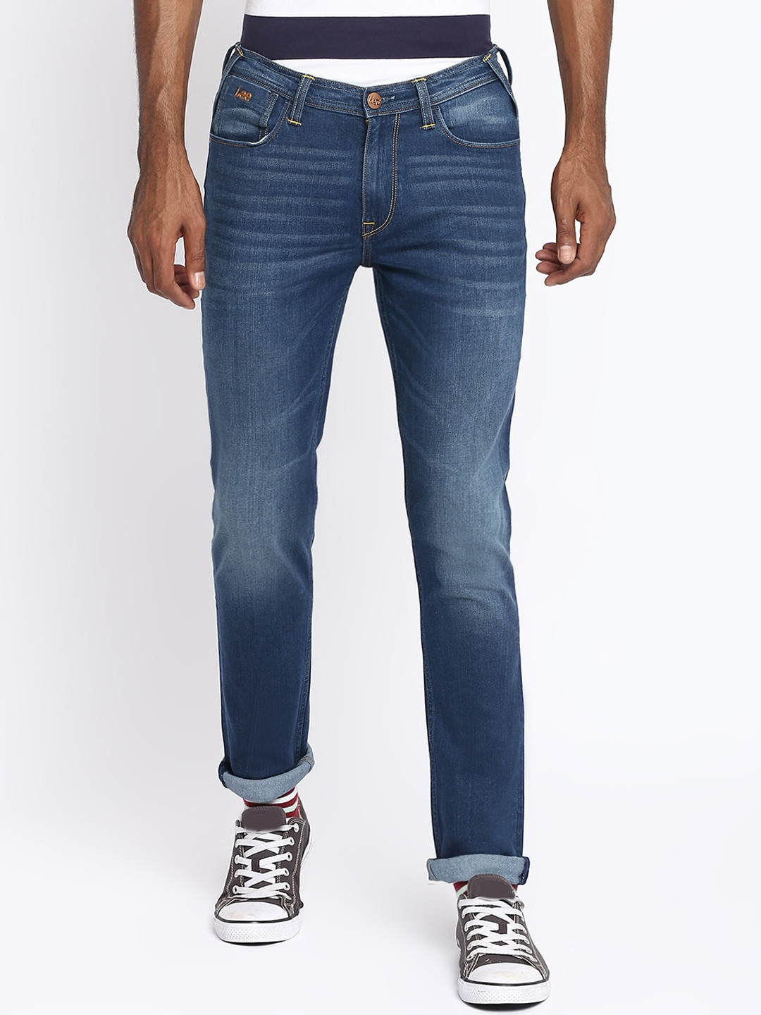 Lee Men Blue Bruce Skinny Fit Low-Rise Light Fade Stretchable Jeans