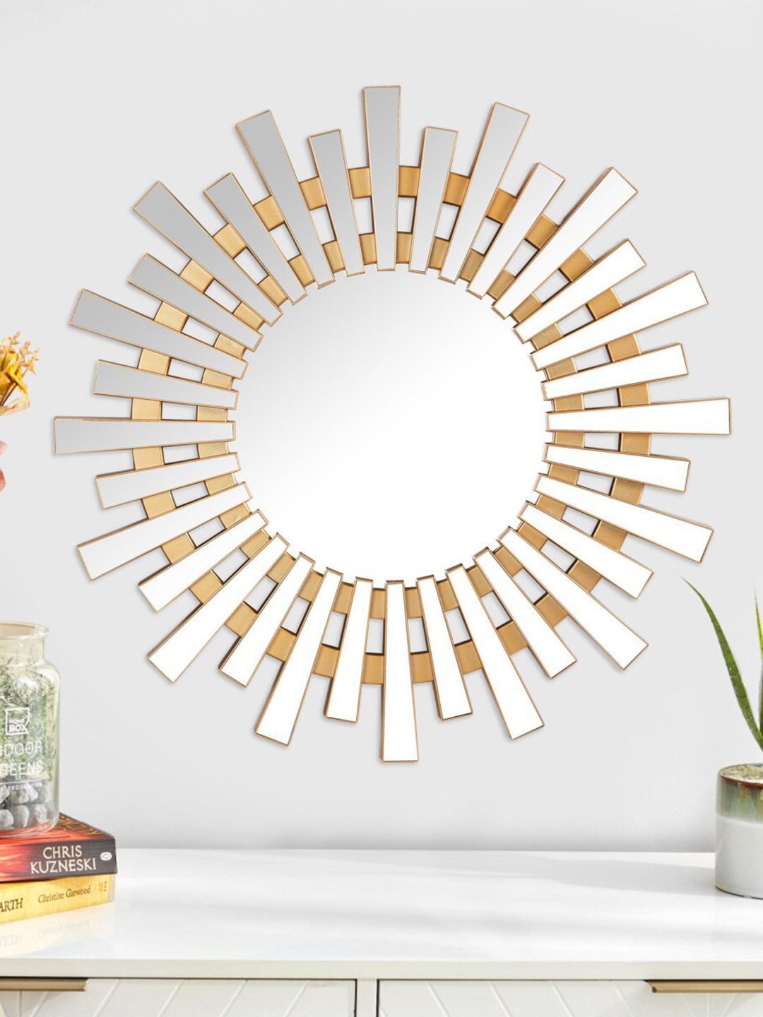 Home Centre Gold-Toned Reflection Solid Glass Mirror