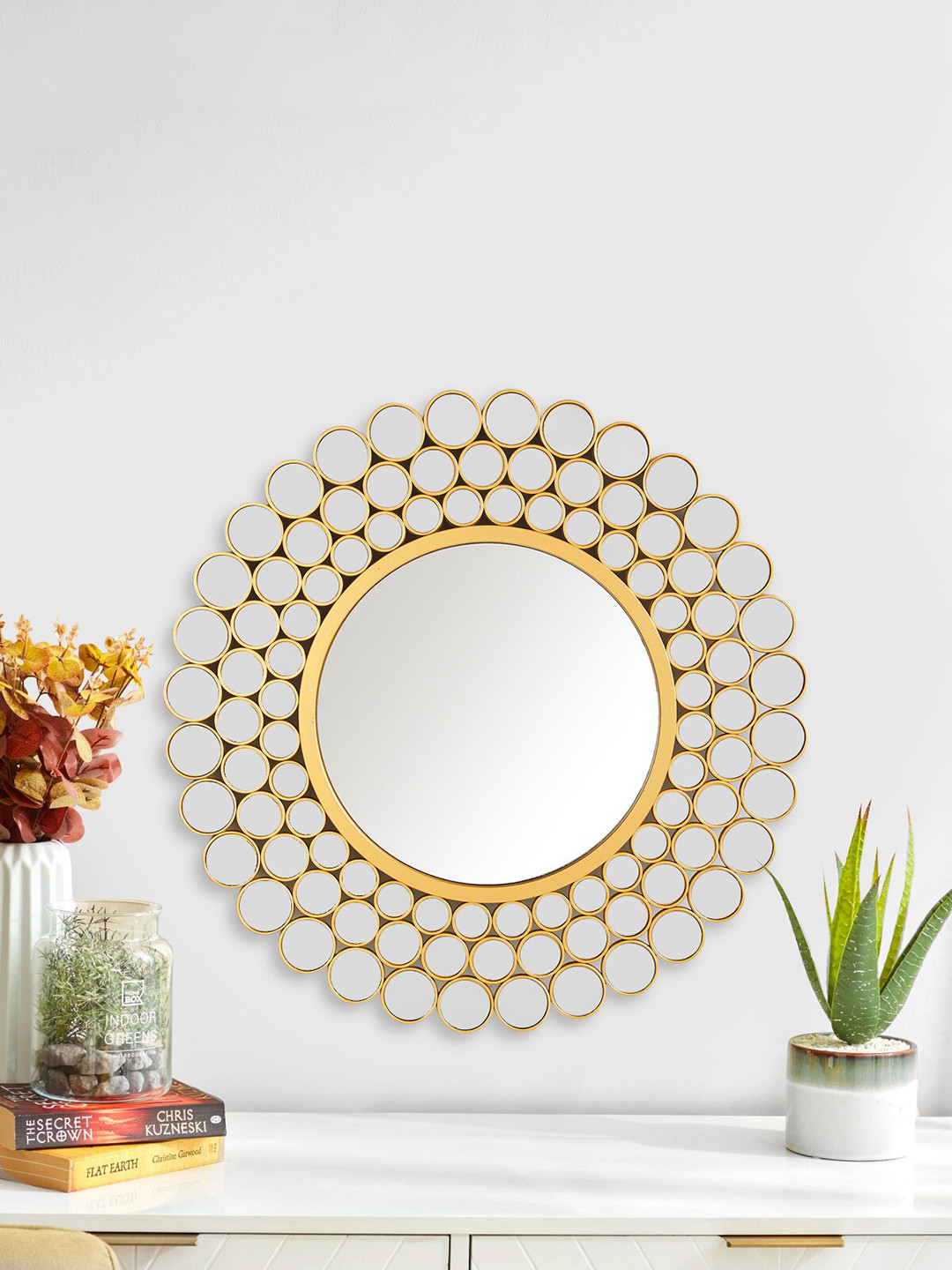 Home Centre Gold-Toned Corsica Reflection Glass Round Mirror