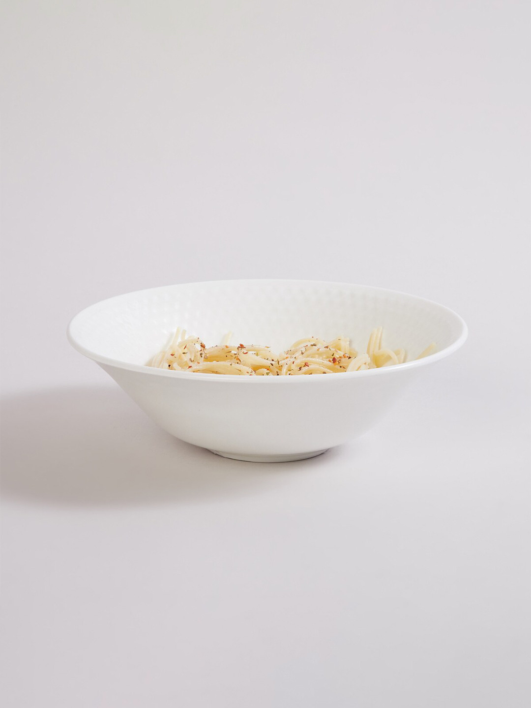 Home Centre White Textured Bone China Glossy Serving Bowl