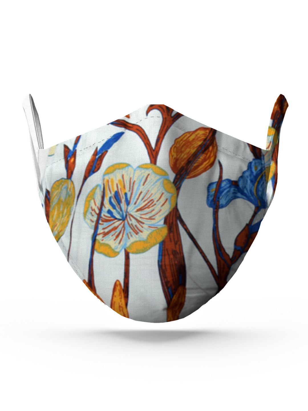 wHAT'S DOwn White & Blue Floral Cotton Resuable Face Mask