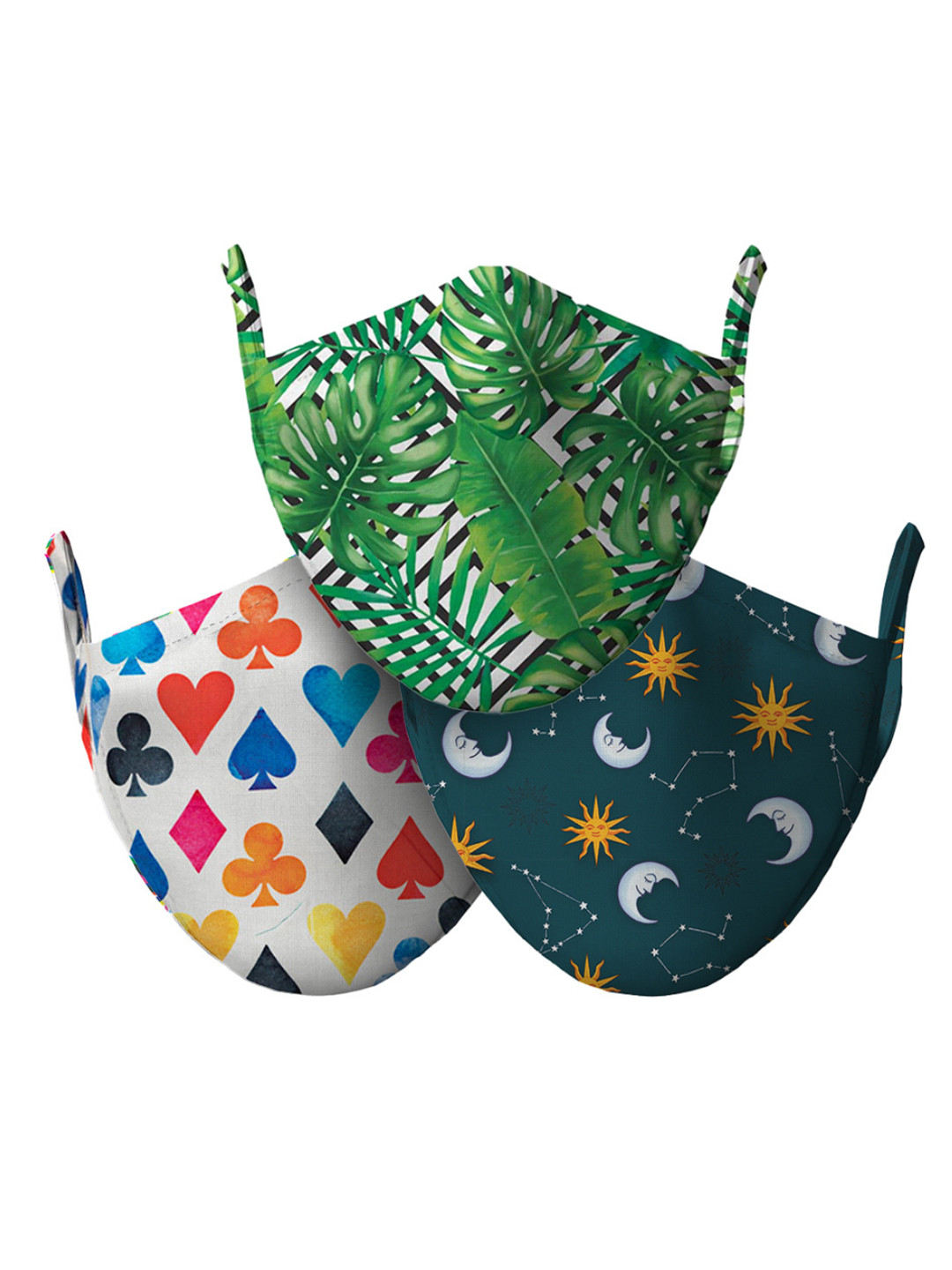 wHAT'S DOwn Pack of 3 Green Printed Cotton Reusable Face Mask