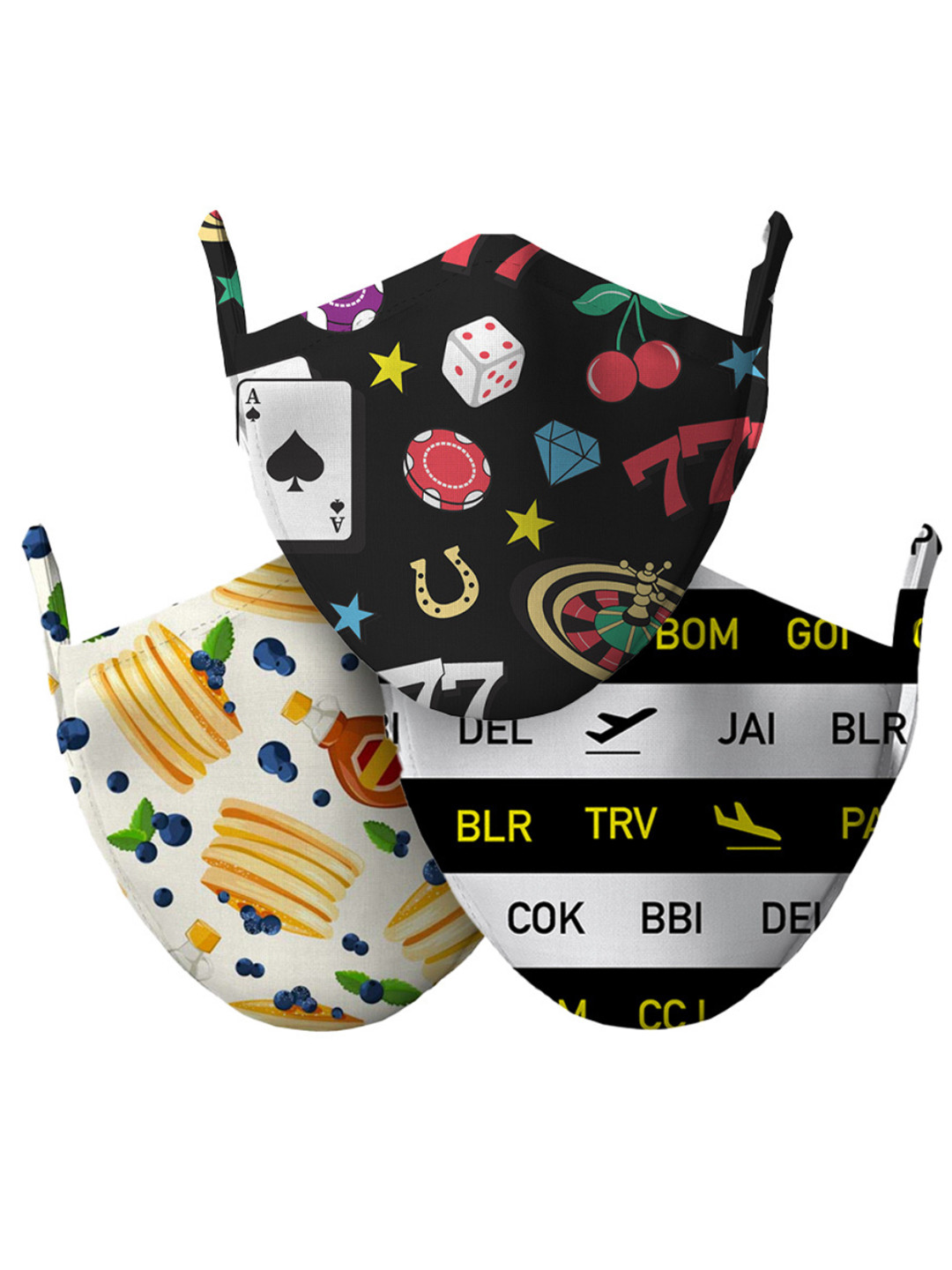 wHAT'S DOwn Pack of 3 White Printed Cotton Face Mask