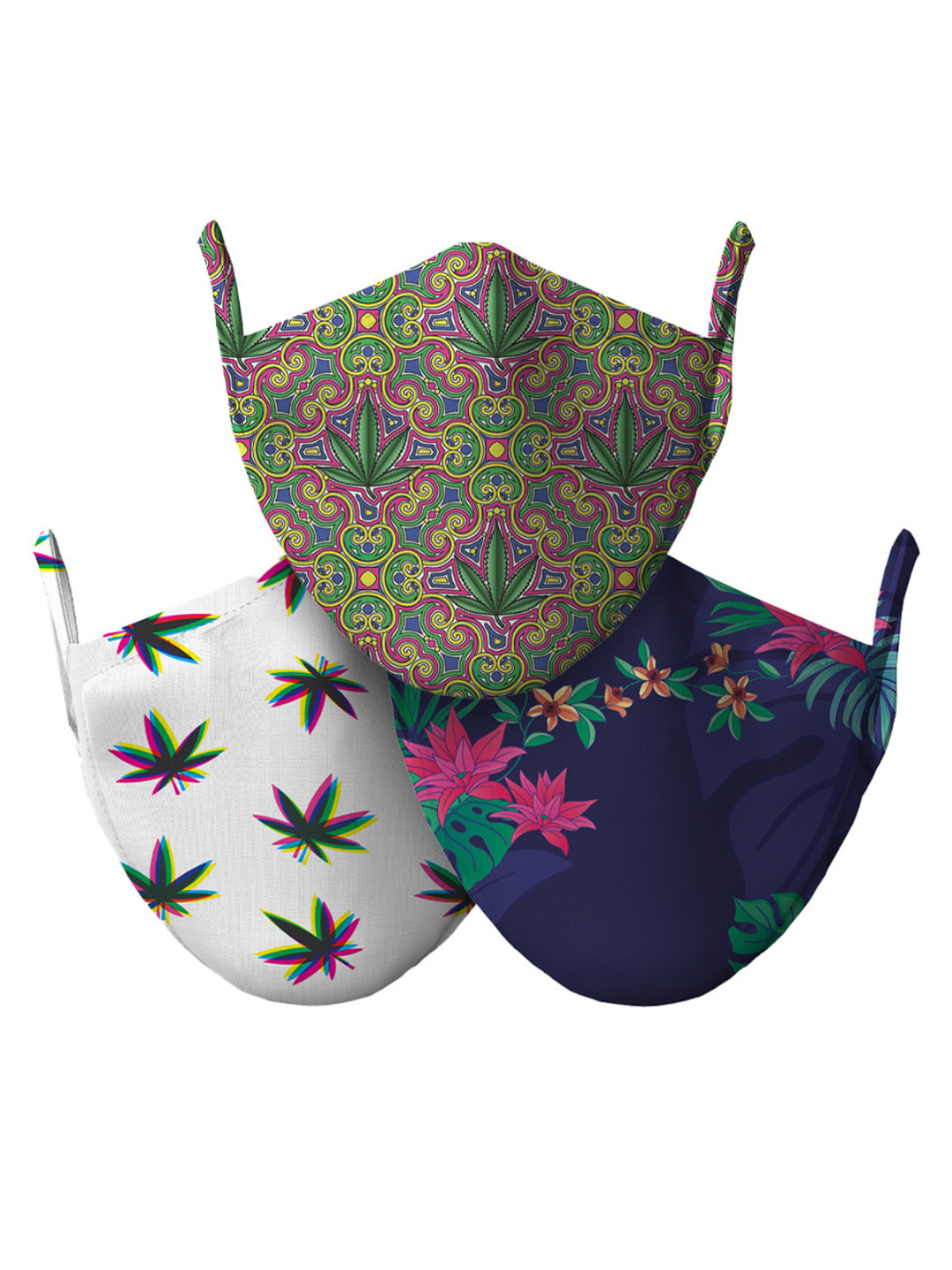 wHAT'S DOwn Unisex Multicolored Pack of 3 Tropical Feels Cotton Face Masks