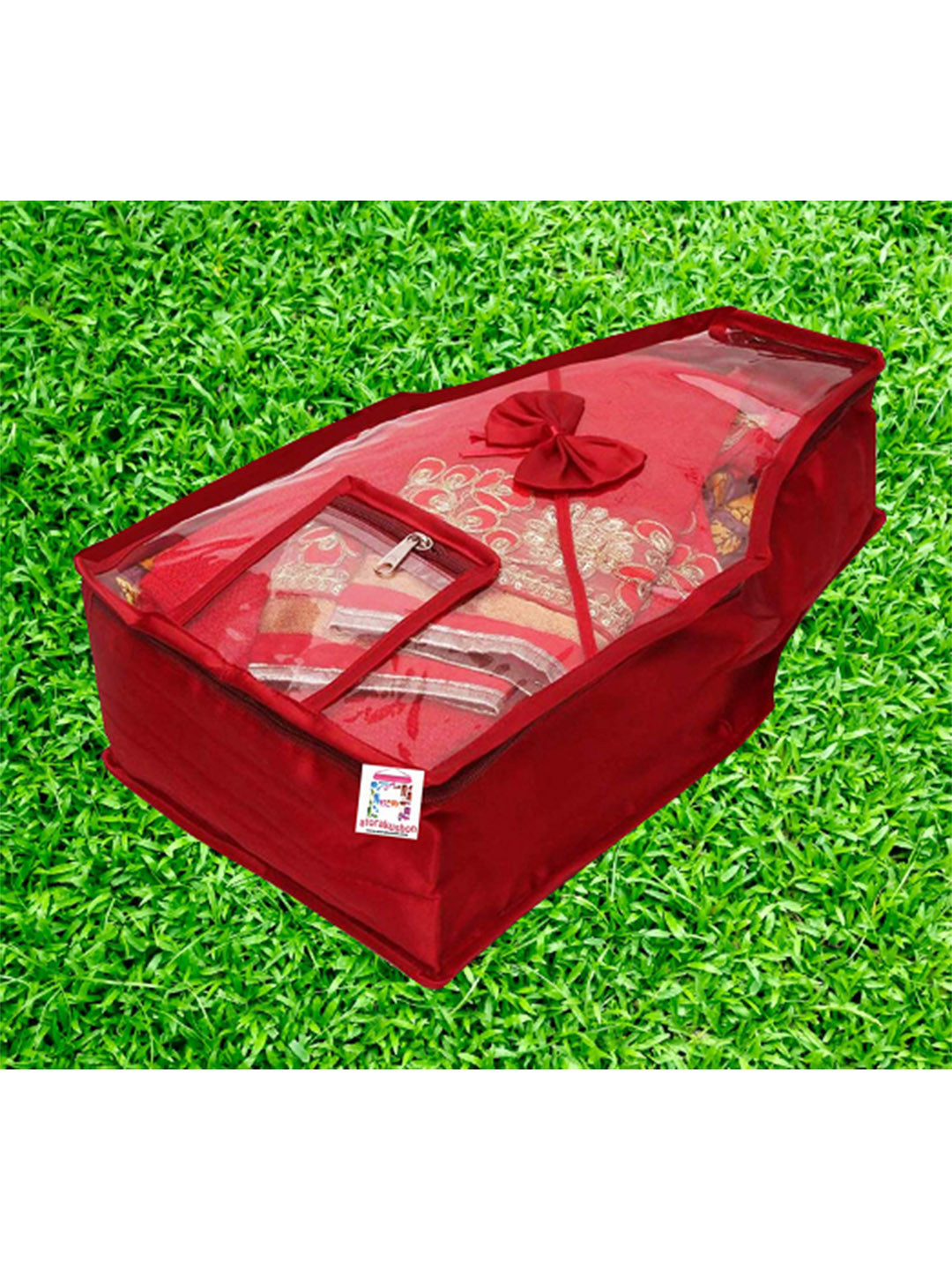 atorakushon Pack Of 4 Maroon Satin Reusable Multipurpose Blouse Organiser