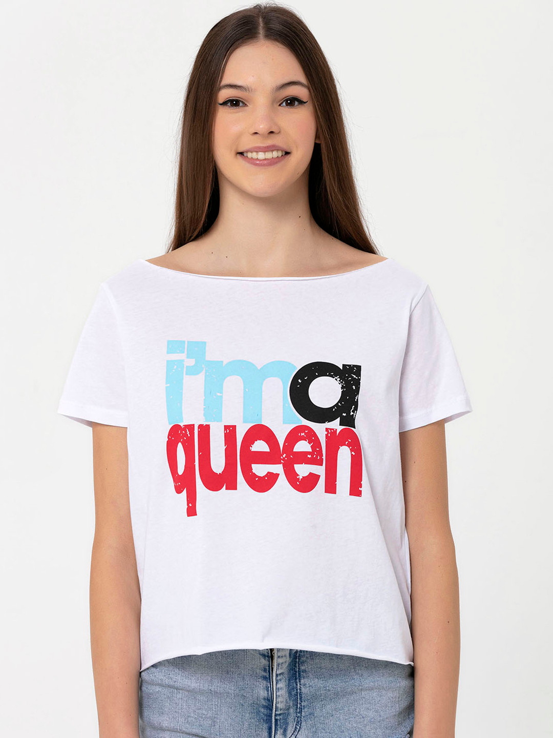 Miss Poem Women White Printed Pure Cotton T-shirt