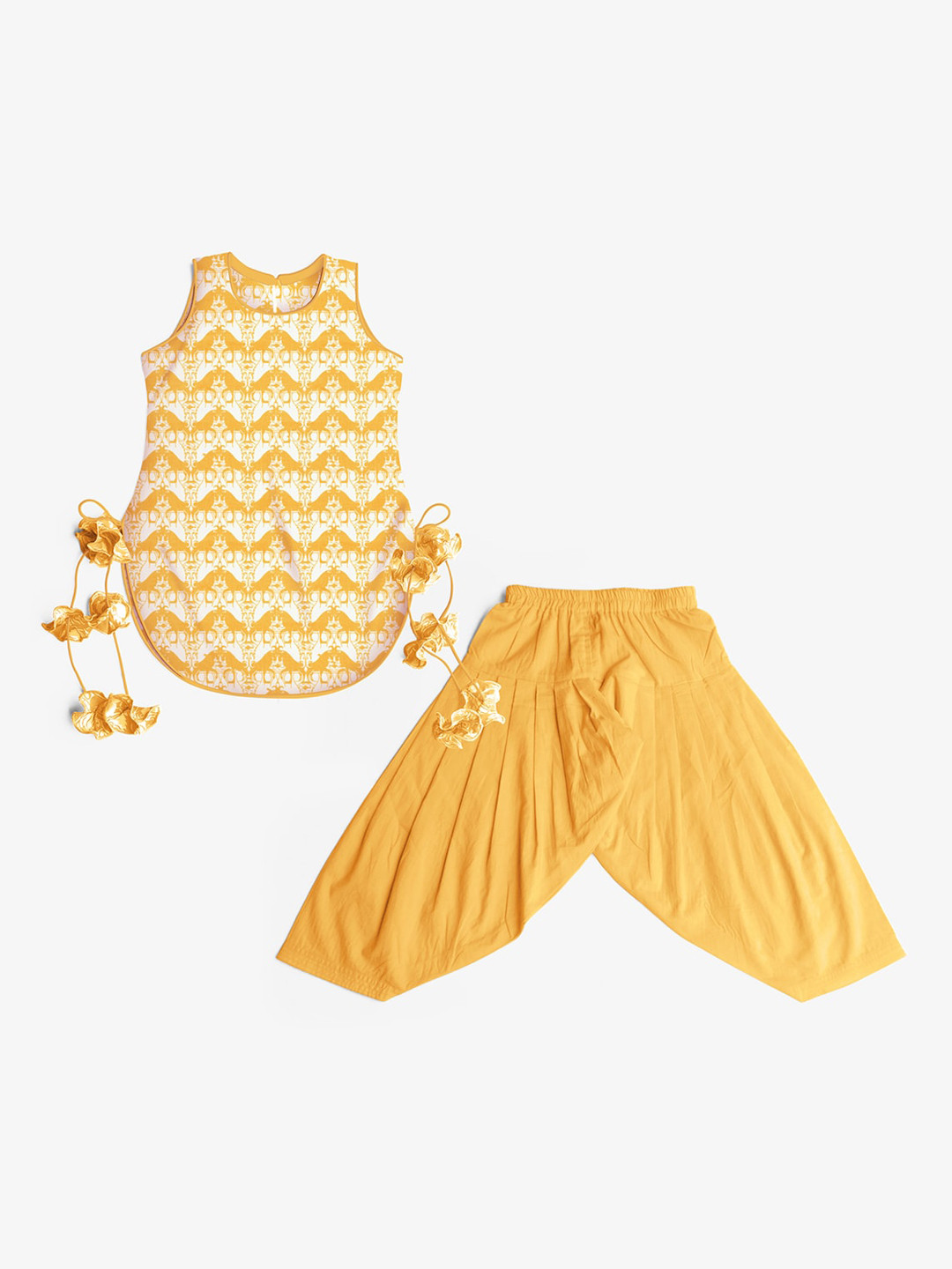 STORY TAILOR Girls Yellow Printed Pure Cotton Kurta with Pyjama