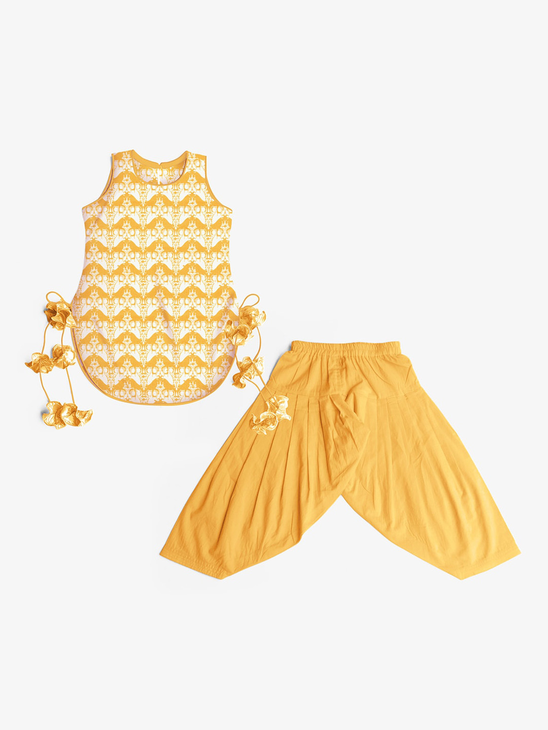 STORY TAILOR Girls Yellow Embroidered Pure Cotton Kurti With Patiala