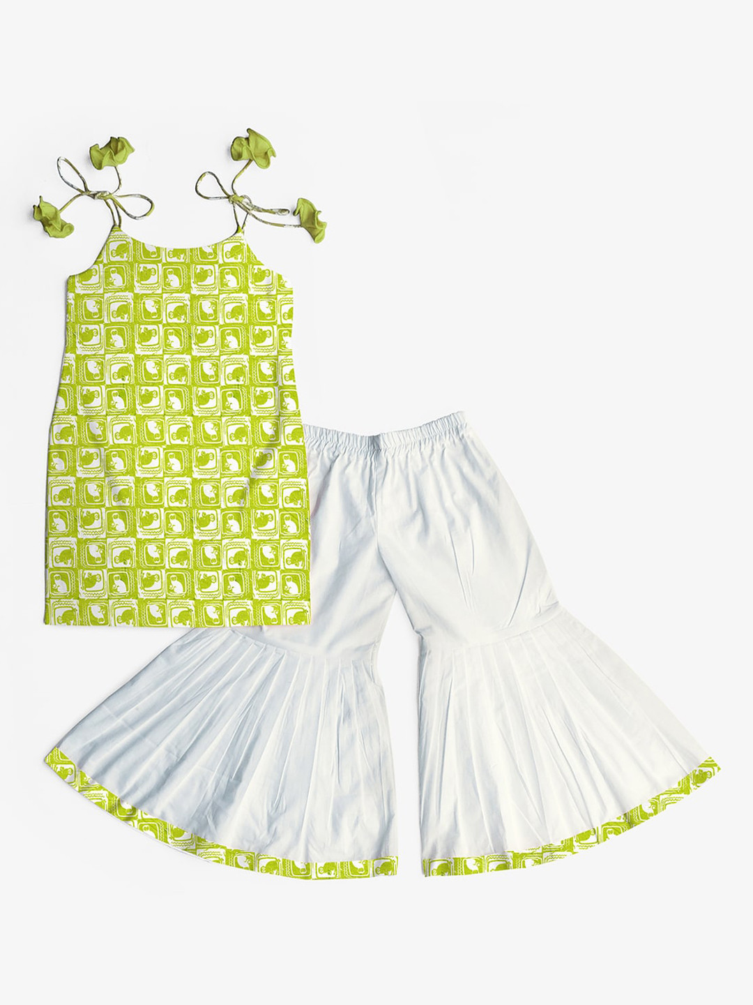 STORY TAILOR Girls Green Ethnic Motifs Pure Cotton Kurti with Sharara