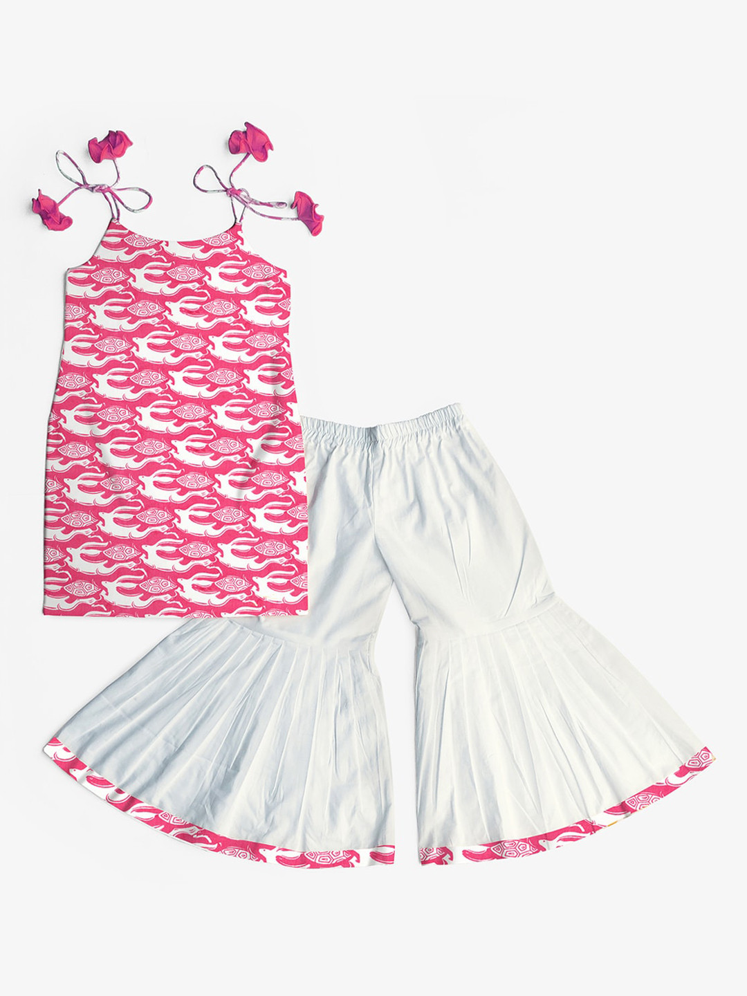 STORY TAILOR Girls Pink Animal Printed Pure Cotton Kurti With Sharara