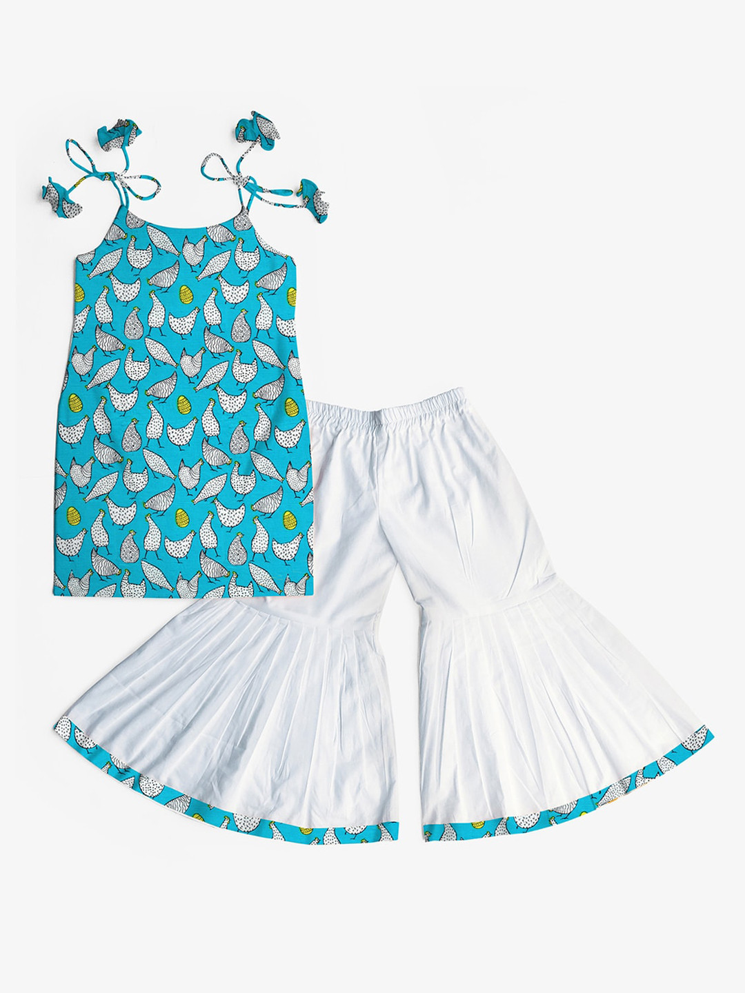 STORY TAILOR Girls Blue Animal Printed Pure Cotton Kurti With Sharara