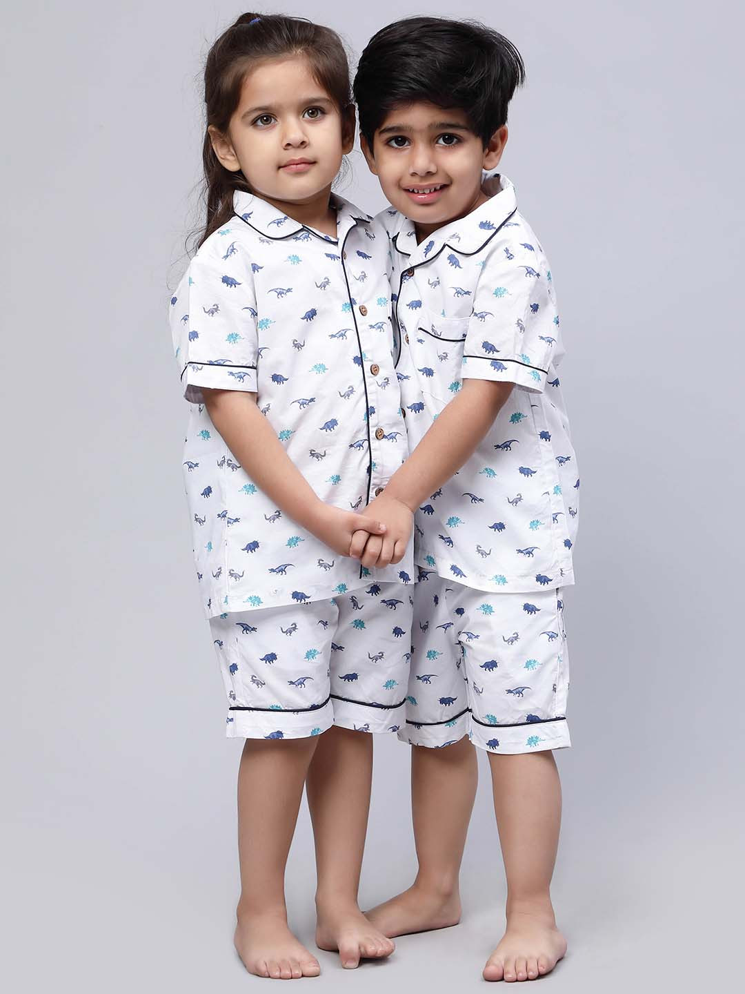 Biglilpeople Unisex Blue & White Printed Night suit