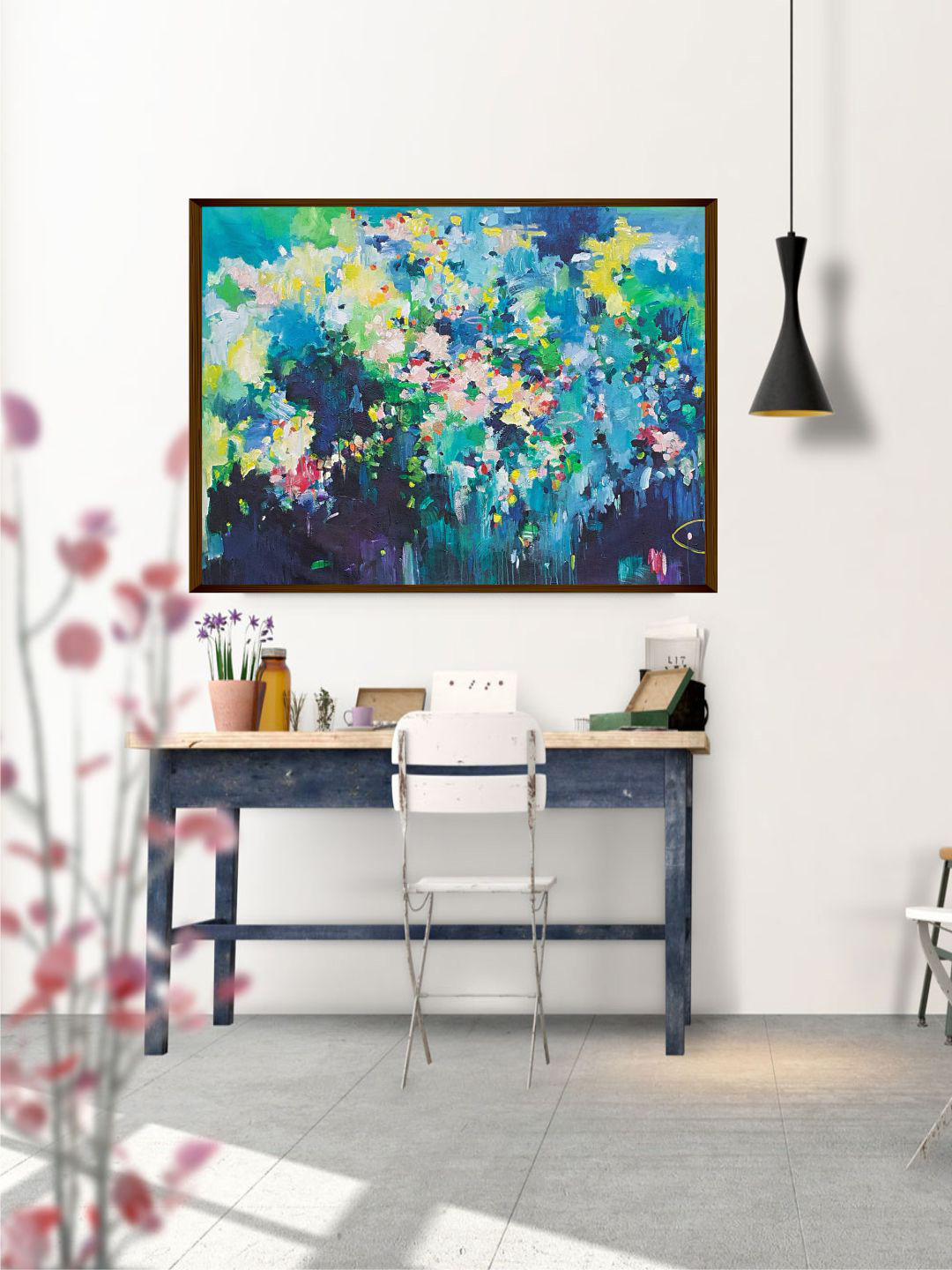 The Art House Green And Blue Abstract Painting Wall Art