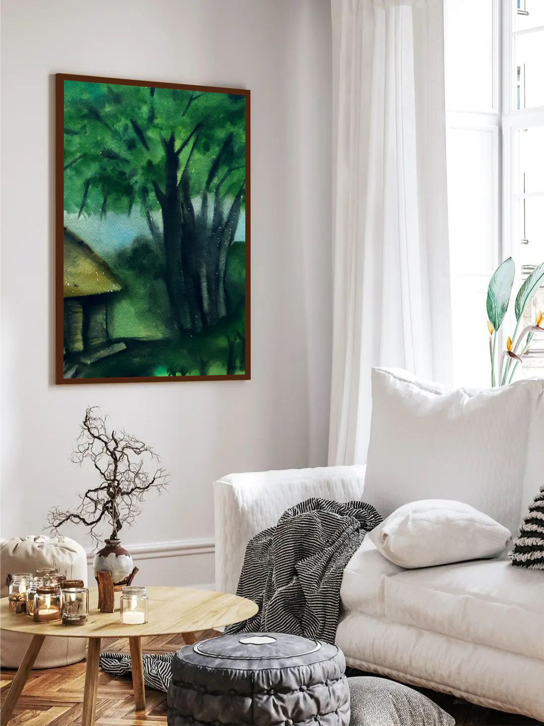 The Art House Green & Blue Abstract Canvas Wall Painting