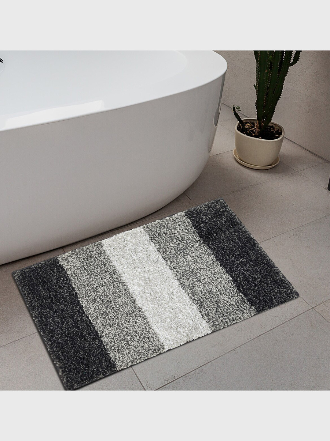 Home Centre Grey Striped Anti-Slip Bathmat