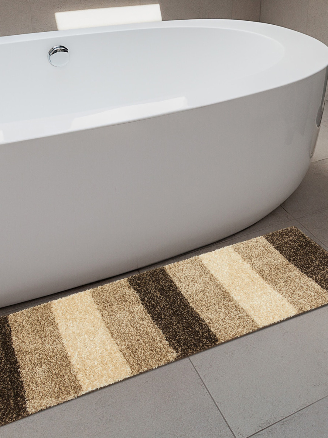 Home Centre Pristine Beige Textured Anti-Skid Bath Rug