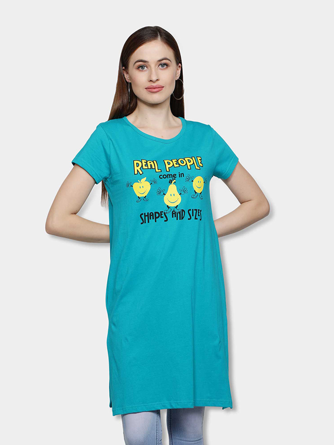 Fleximaa Green Printed Cotton Longline Top
