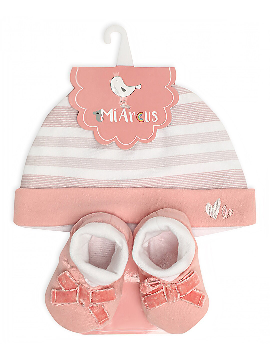 MiArcus Unisex Set of 2 Kids Pink Printed Beanie & Booties Cap