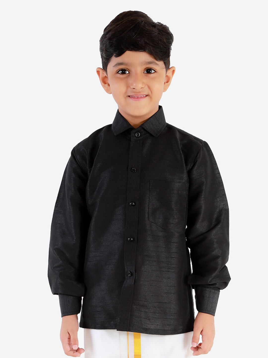 VASTRAMAY Boys Black Original Silk Blend Ethnic Shirt