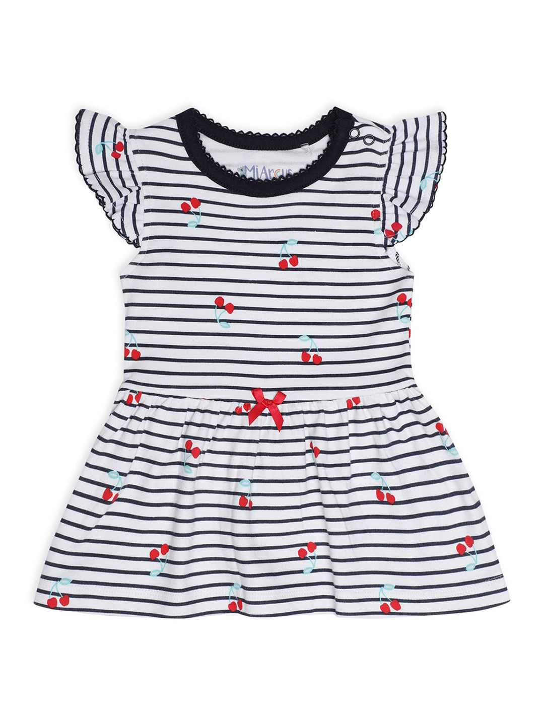 MiArcus Girls Black Striped Cotton Fit & Flare Dress