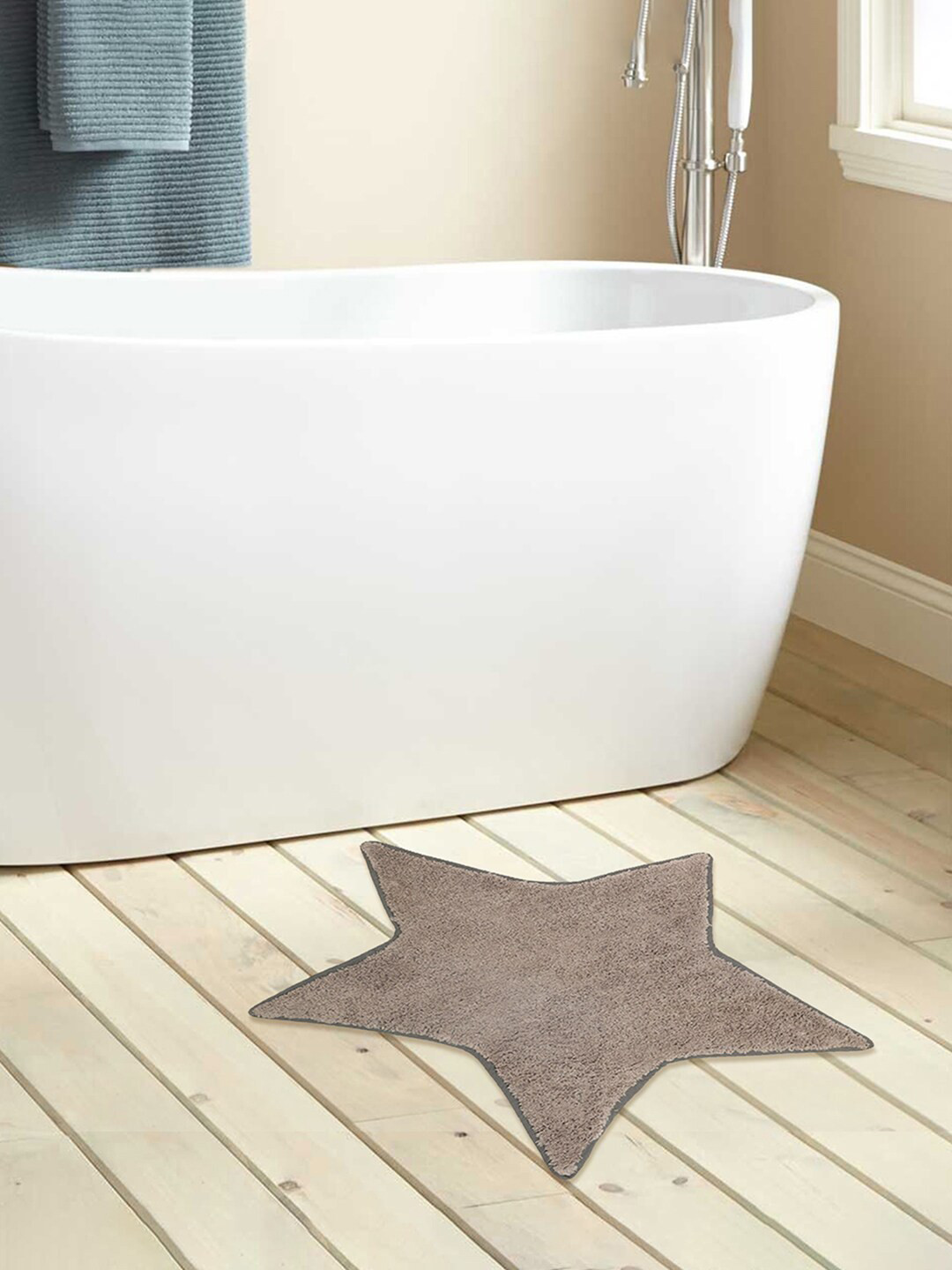 MiArcus Kids Grey Solid Star Cotton Anti-Skid 550 GSM Bath Rugs