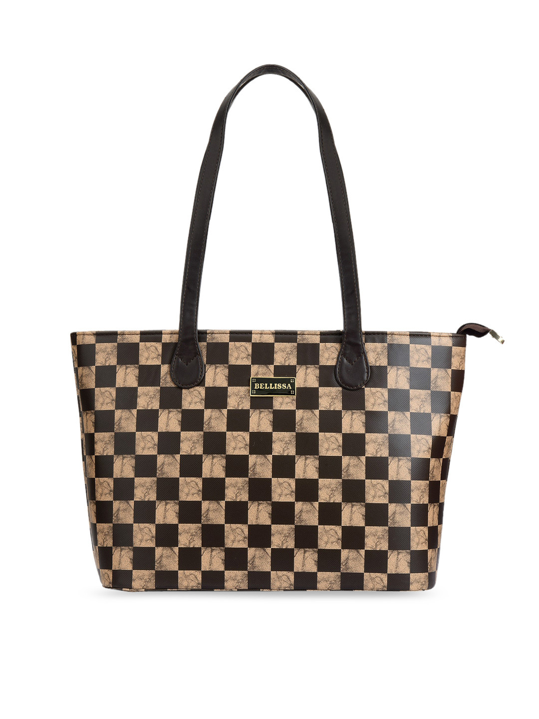 Bellissa Tan Checked Printed Oversized Shopper Shoulder Bag