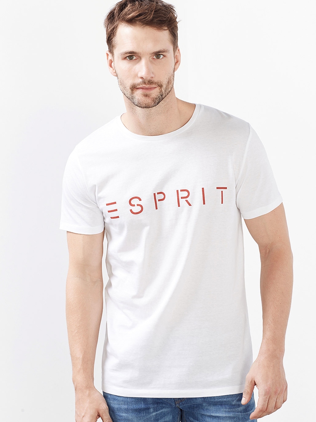 massa Attent Uitvoerbaar Buy ESPRIT Men White Printed Slim Fit Round Neck T Shirt - Tshirts for Men  1788579 | Myntra
