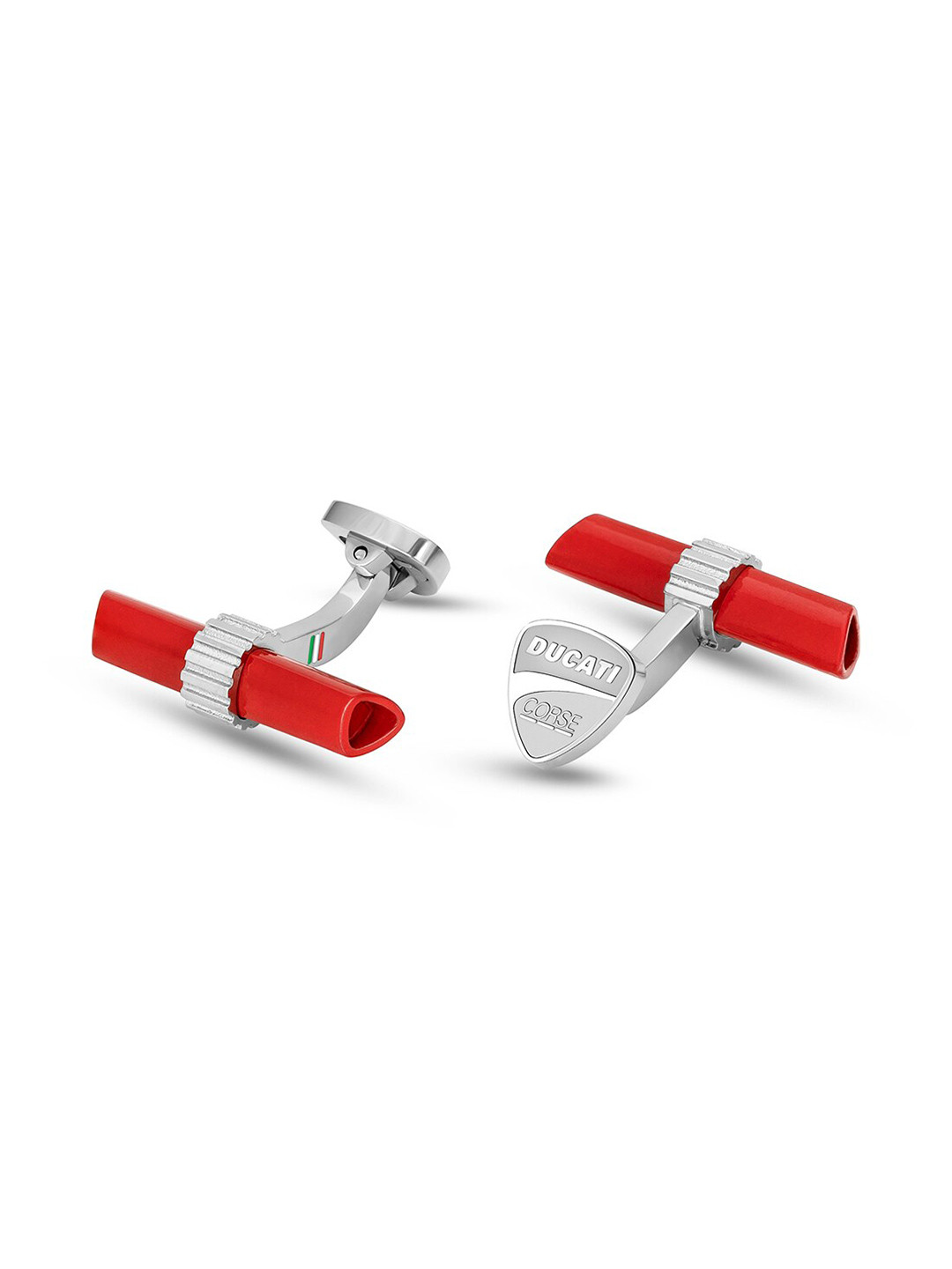 DUCATI CORSE Silver-Toned & Red Symbol Cufflink