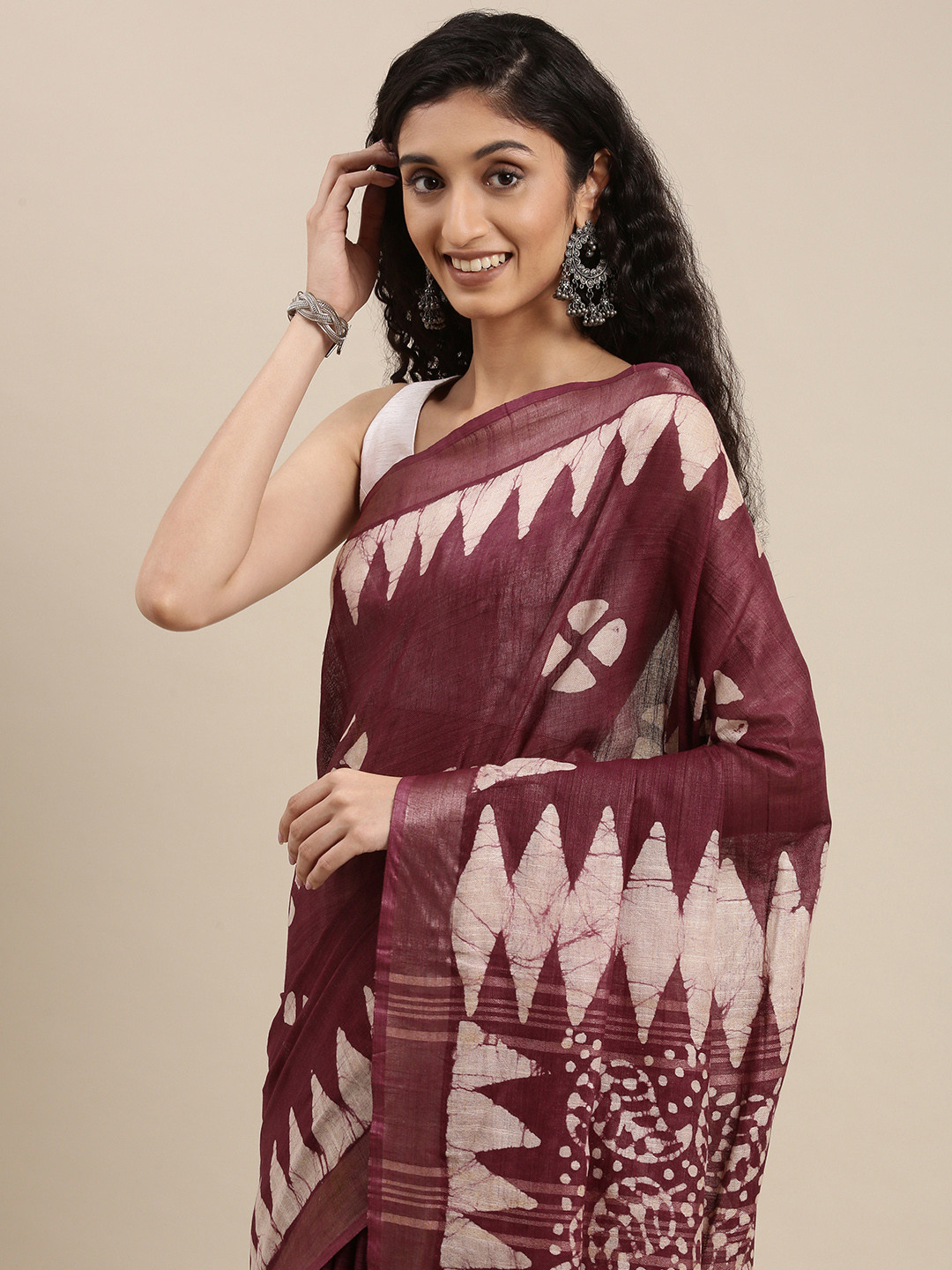 Taavi Purple & Mauve Batik Block Print Saree
