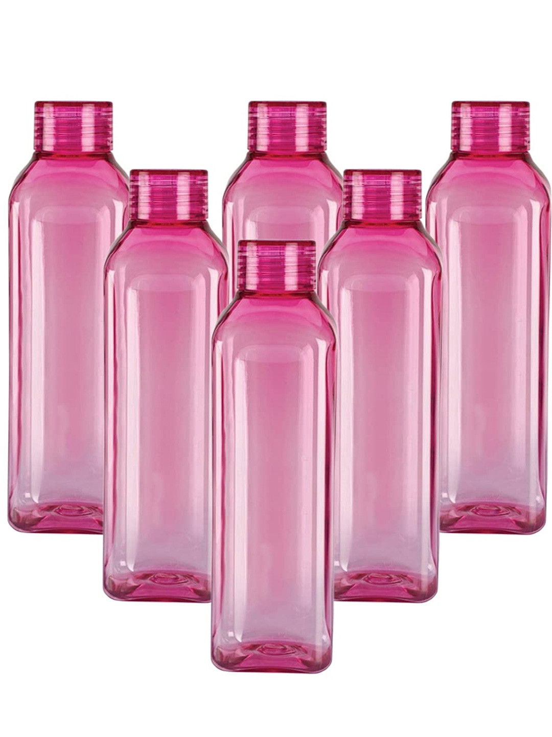 Kuber Industries Pink Solid Plastic Spill Proof 6 Piece Water Bottle - 1L