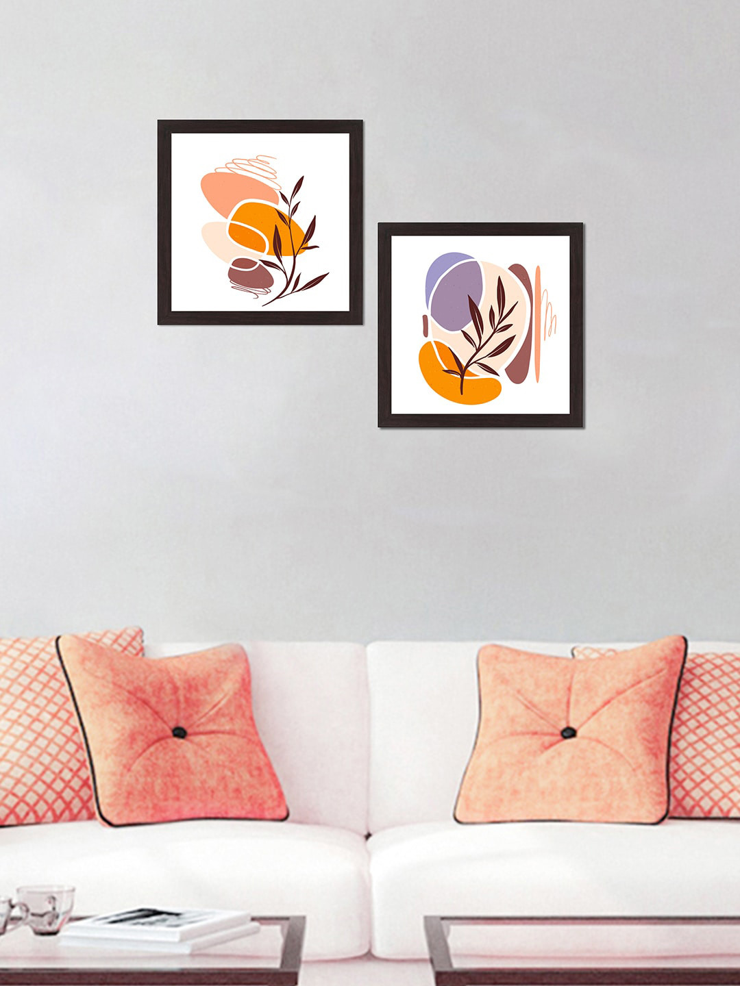 WENS Set Of 2 Modern Leaf Printed Framed Wall Art